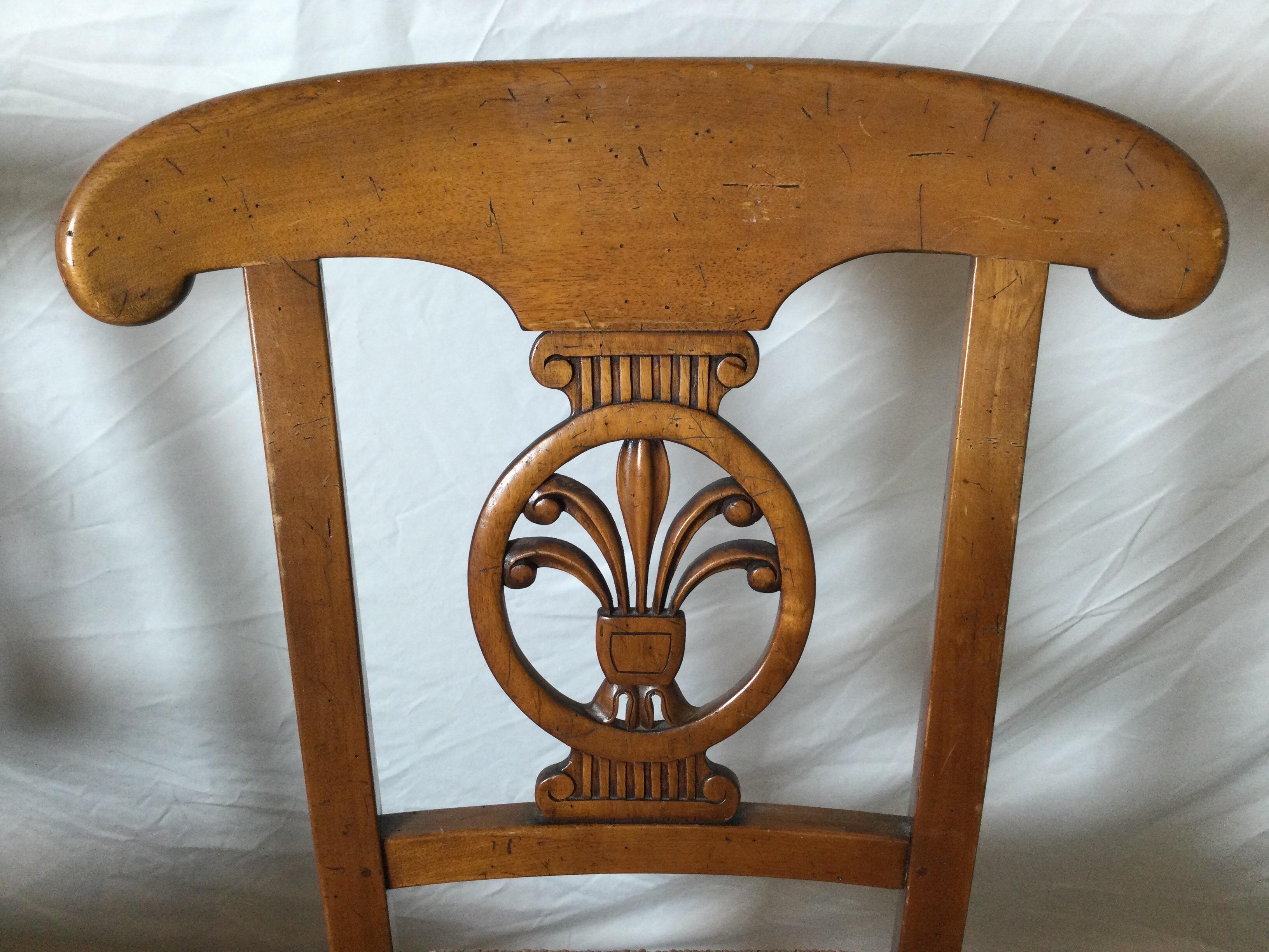 Set of Four Country French Fruitwood Rush Seat Chairs  1