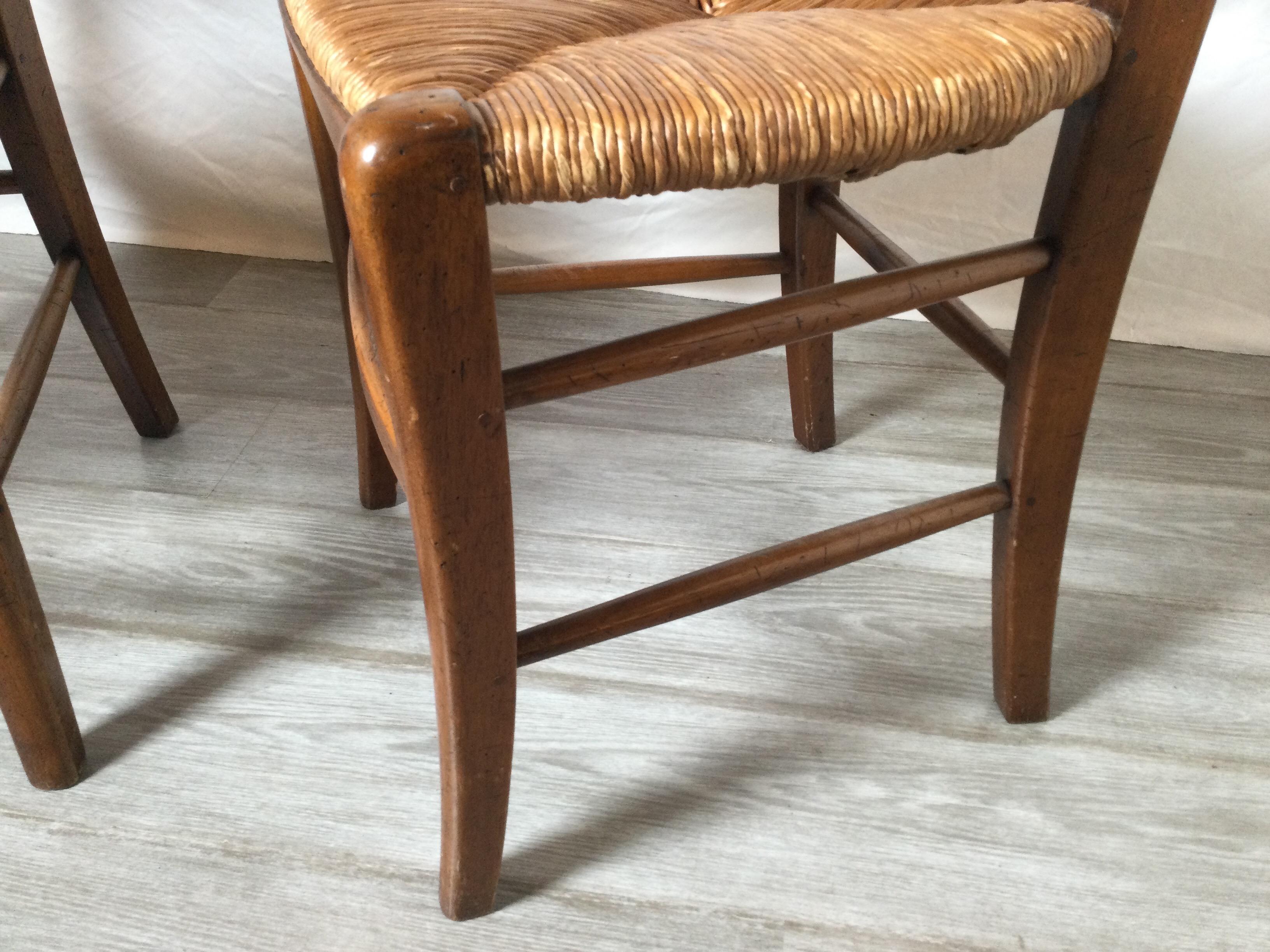 Set of Four Country French Fruitwood Rush Seat Chairs  3