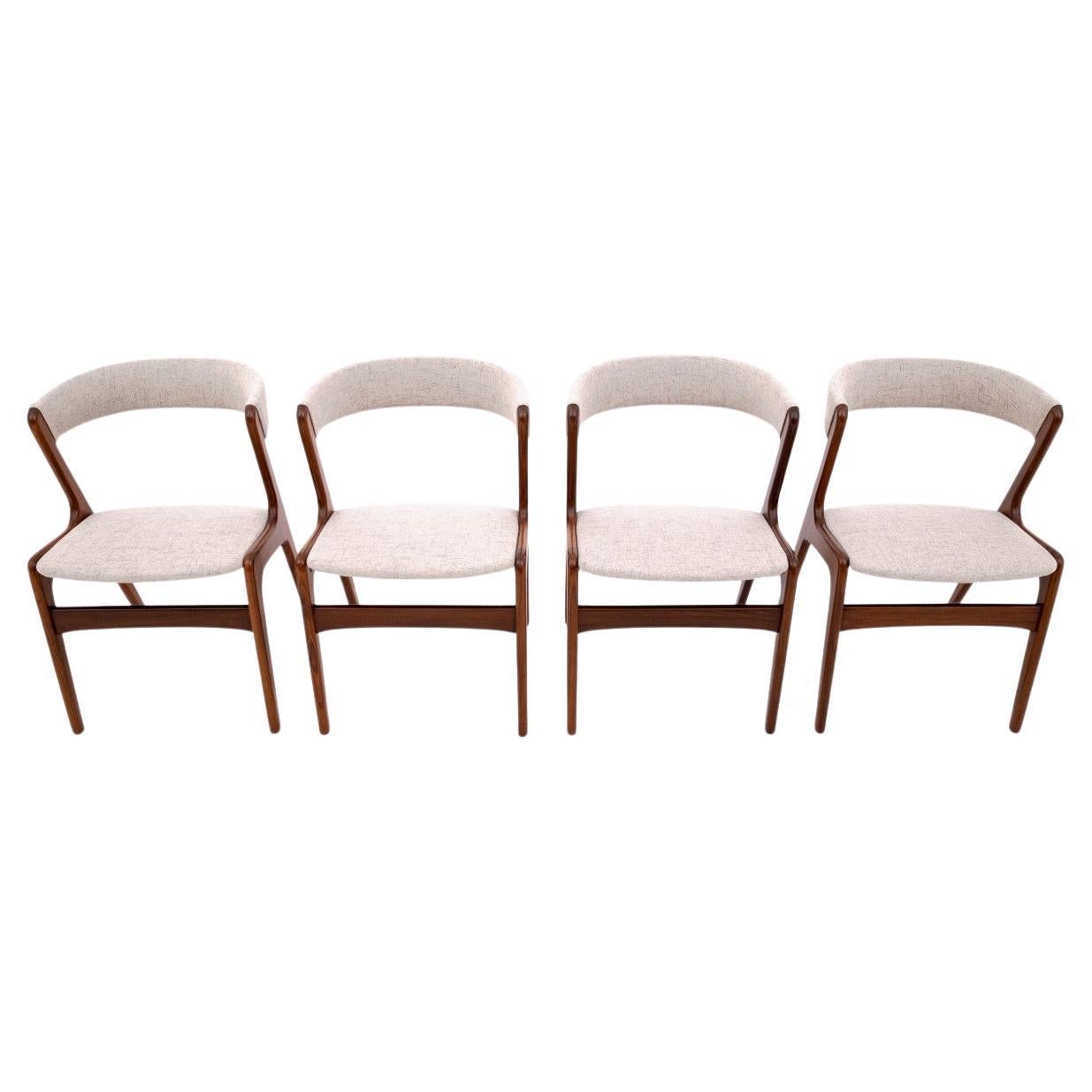 Set of four Danish chairs model 68 (Fire), designed by Kai Kristiansen. Chairs manufactured by Anderstrup Mobelfabrik in the 1960s.

Upholstered backrest of the chairs strongly profiled which ensures comfortable seating. Chairs made of solid