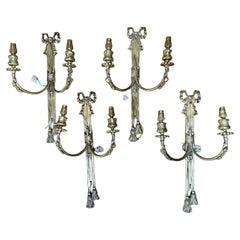A Set of Four Decorative Mid 20thc Double Wall Light Sconces