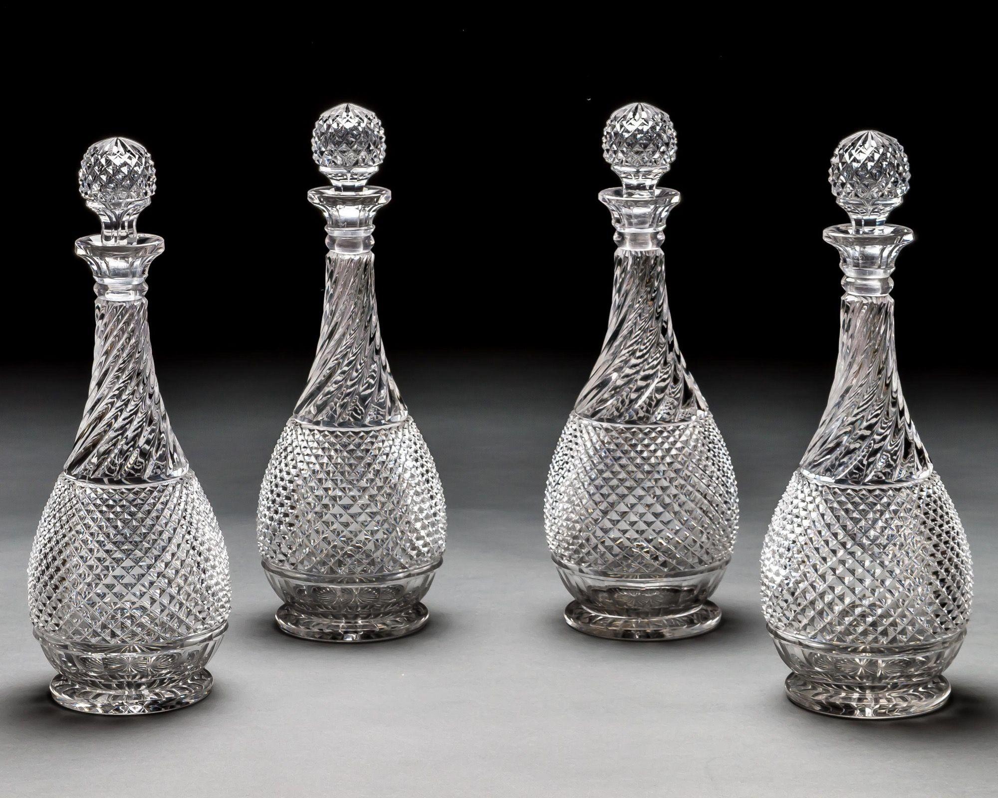 English A Set of Four Diamond & Swirl Cut Decanters With Corresponding Wine Ewer For Sale
