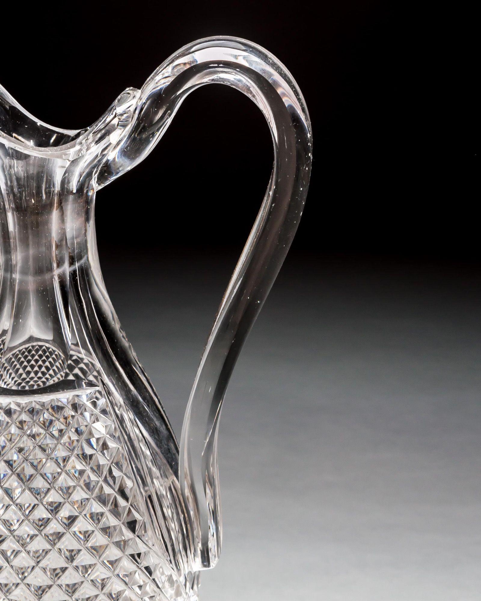 Cut Glass A Set of Four Diamond & Swirl Cut Decanters With Corresponding Wine Ewer For Sale