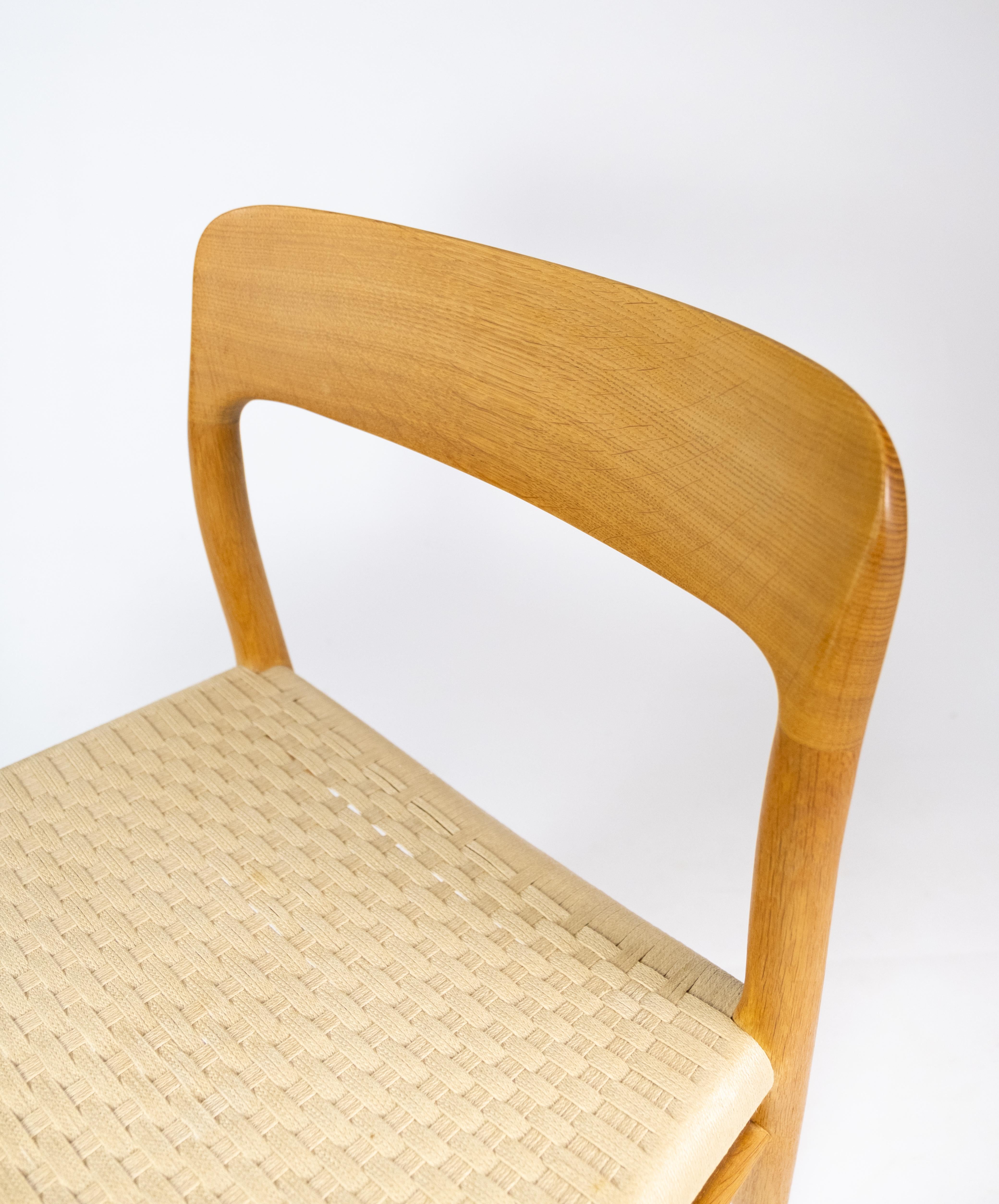 Set of Four Dining Chairs, Model 75, in Oak and Papercord by N.O. Møller 1