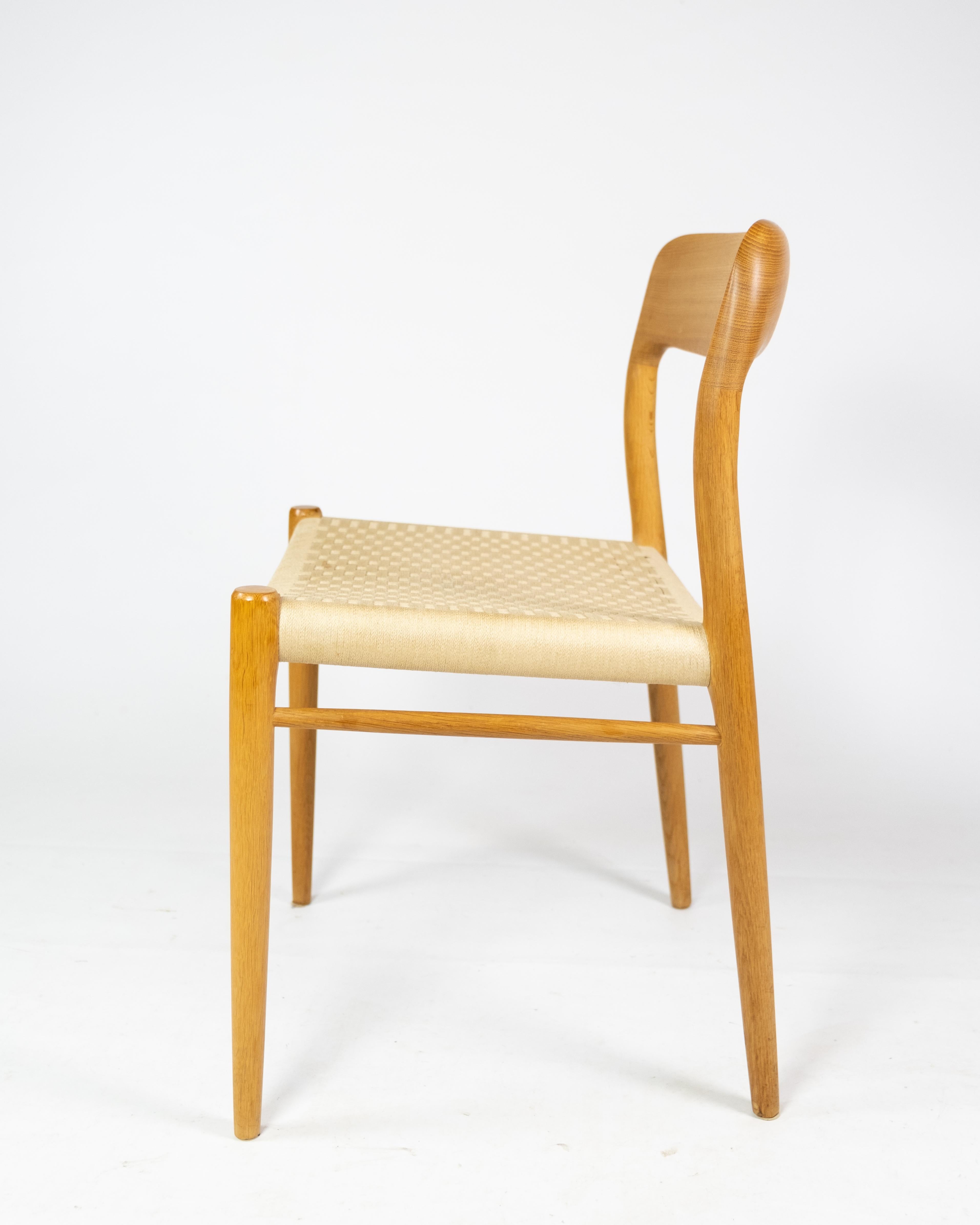 Set of Four Dining Chairs, Model 75, in Oak and Papercord by N.O. Møller 2