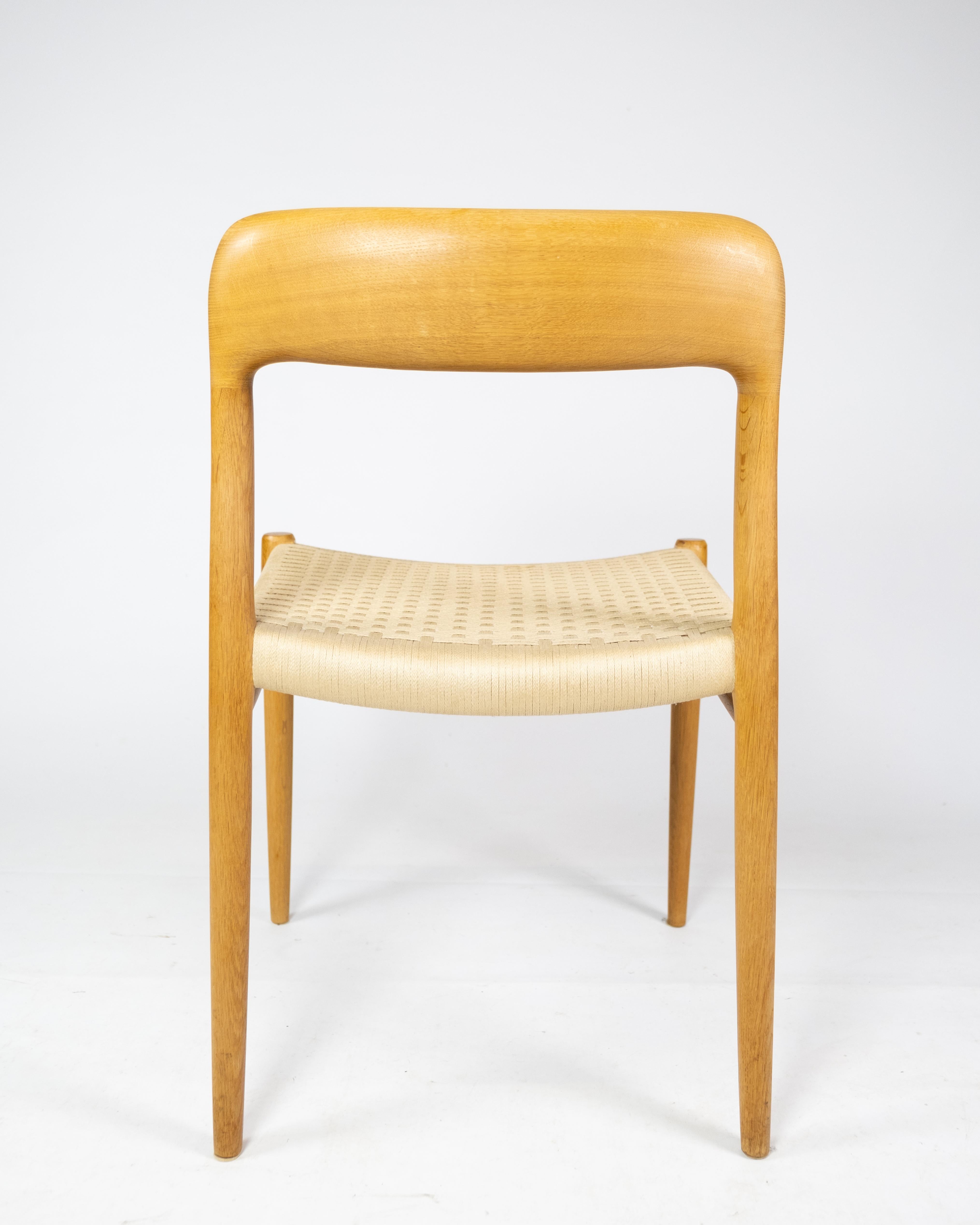 Set of Four Dining Chairs, Model 75, in Oak and Papercord by N.O. Møller 3