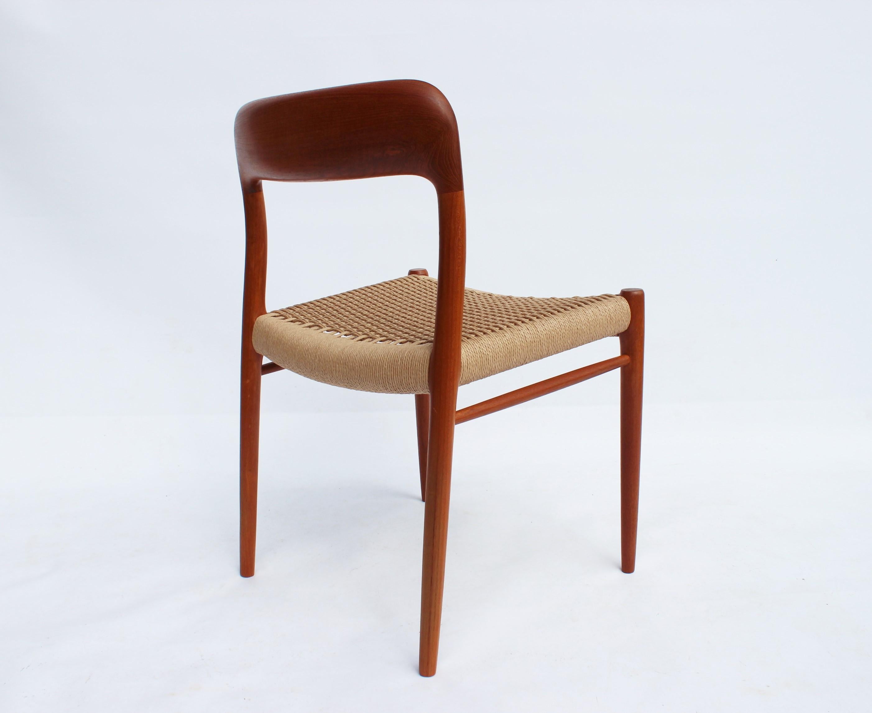 Danish Set of Four Dining Chairs, Model 75, in Teak and Papercord by N.O. Møller