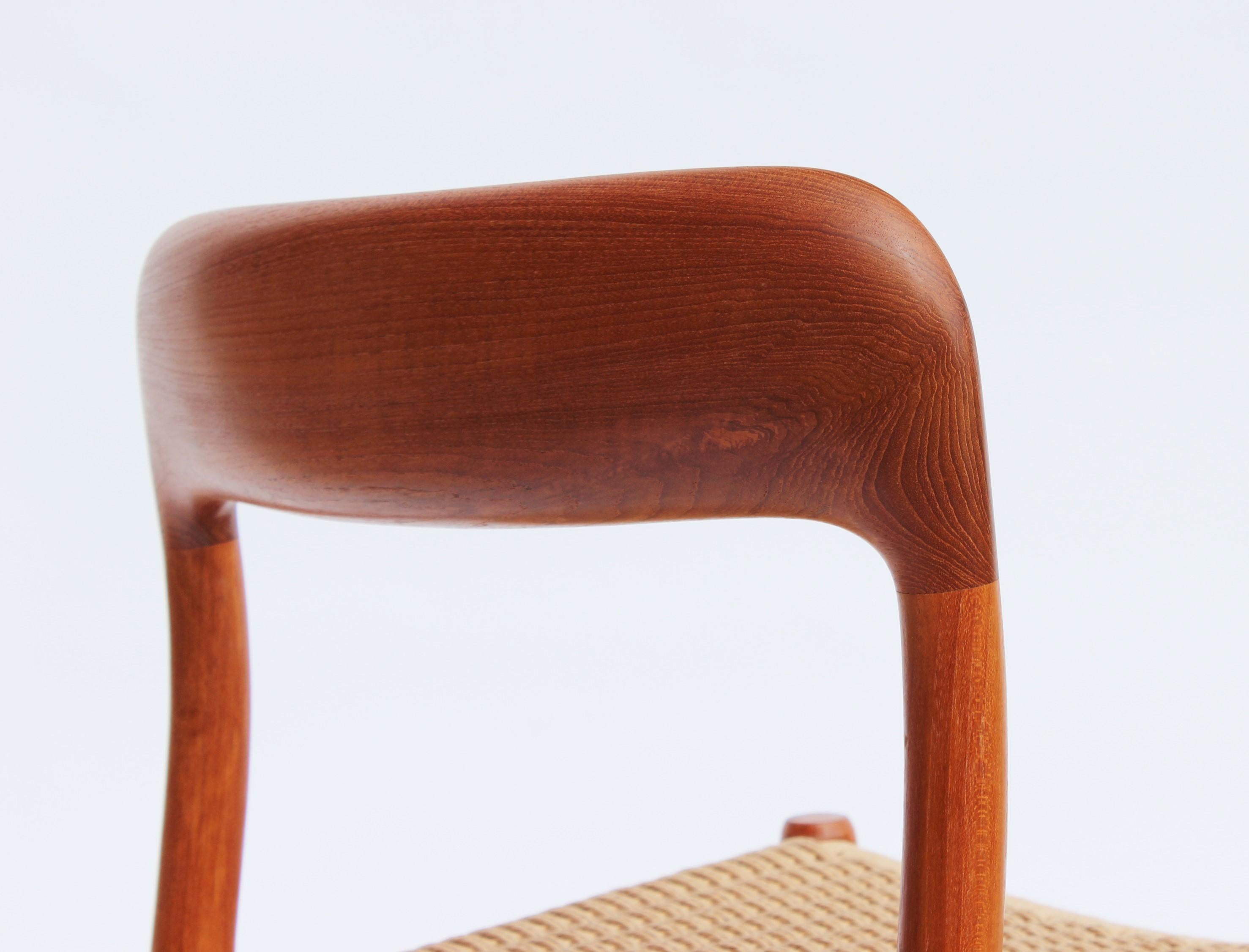 Set of Four Dining Chairs, Model 75, in Teak and Papercord by N.O. Møller In Good Condition In Lejre, DK