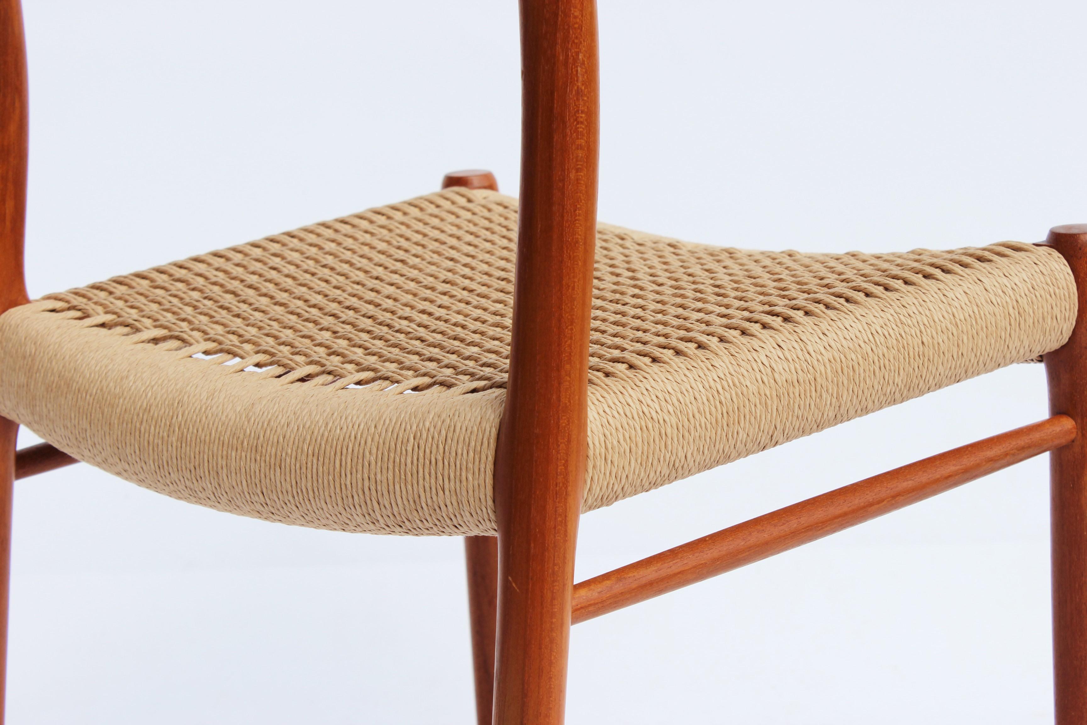 Mid-20th Century Set of Four Dining Chairs, Model 75, in Teak and Papercord by N.O. Møller