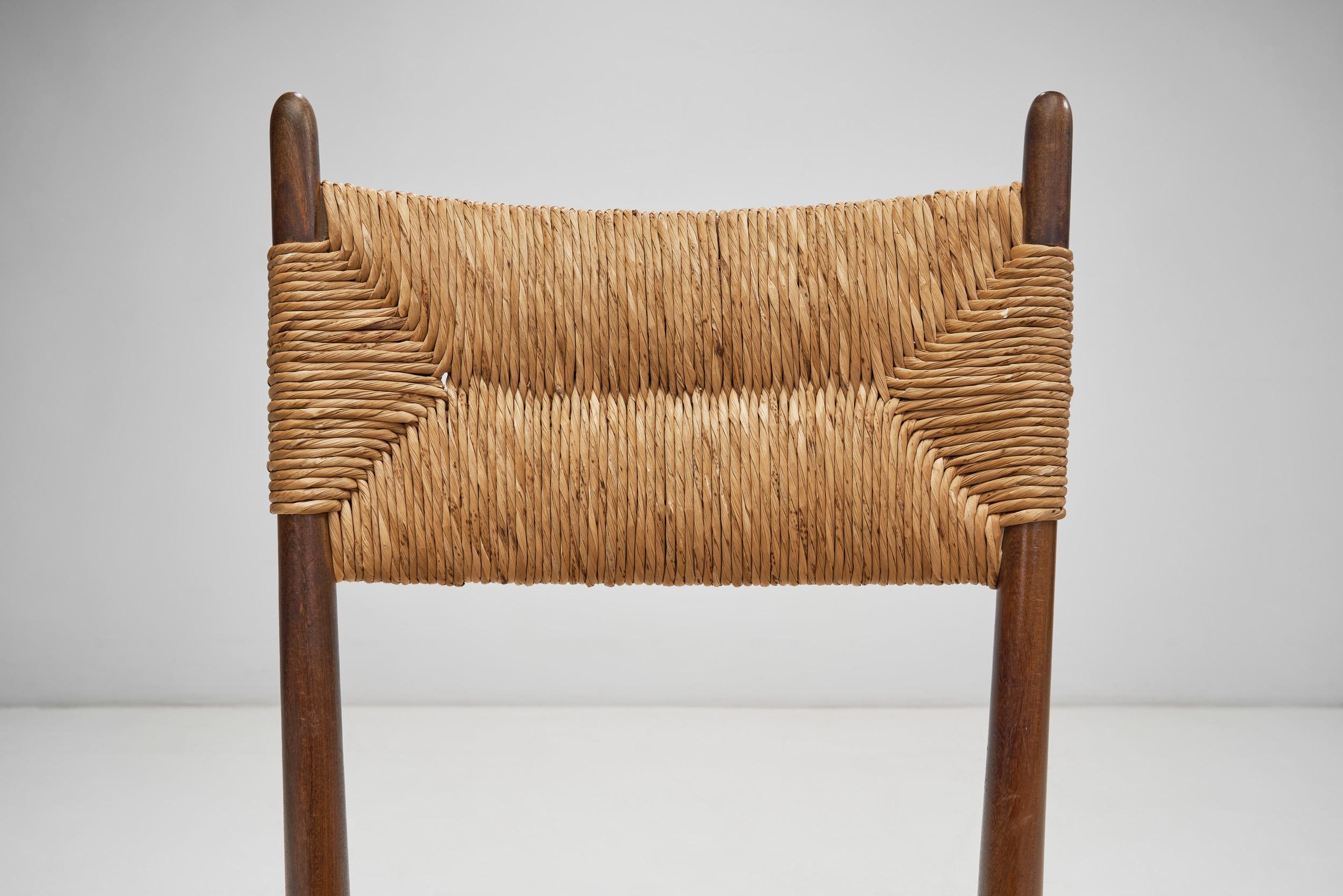 A Set of Four Dining Chairs with Woven Straw Seats and Backs, Europe ca 1950s 2