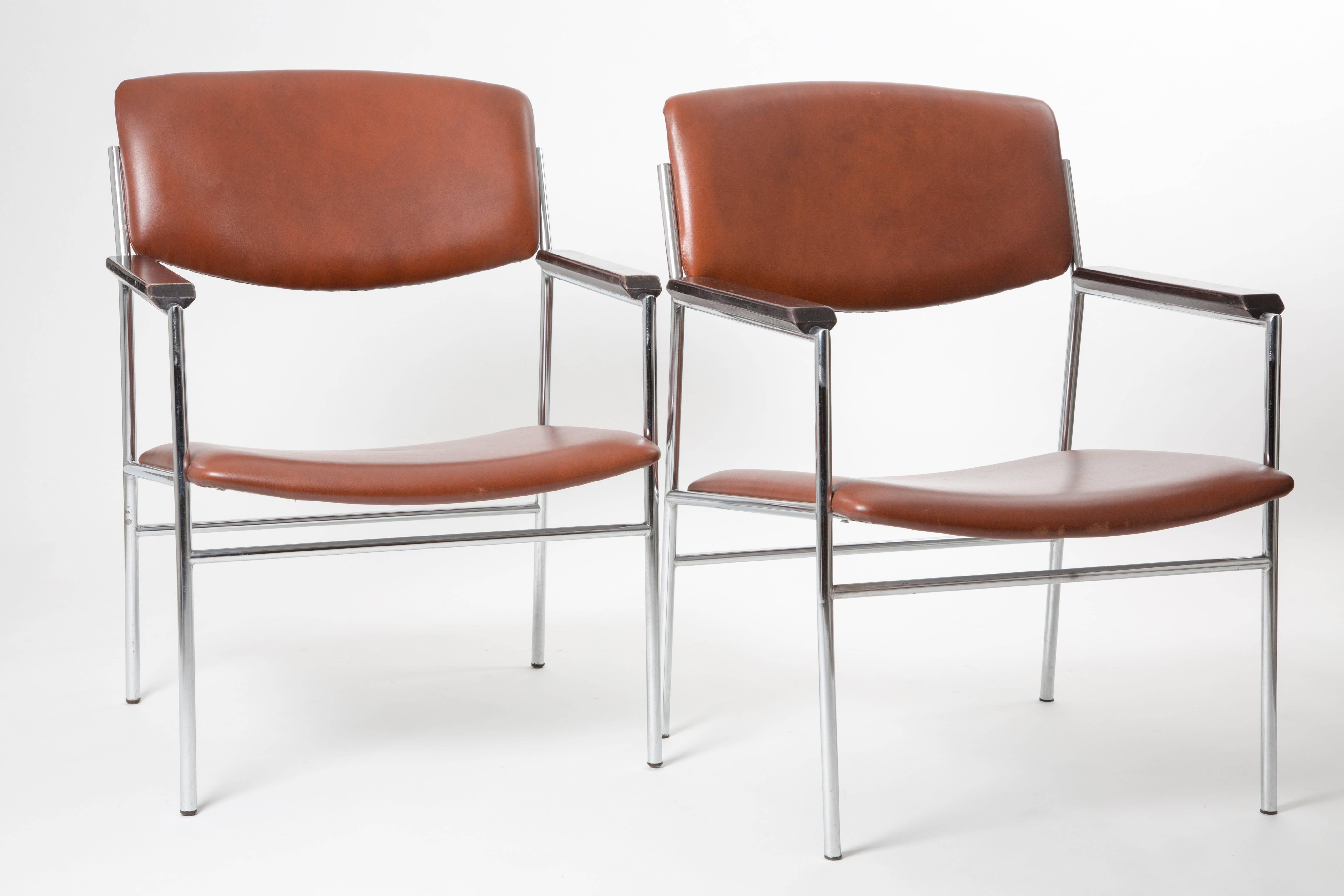 Set of two Dutch Gijs Van Der Sluis Chairs Industrial Style with cognac leather 4