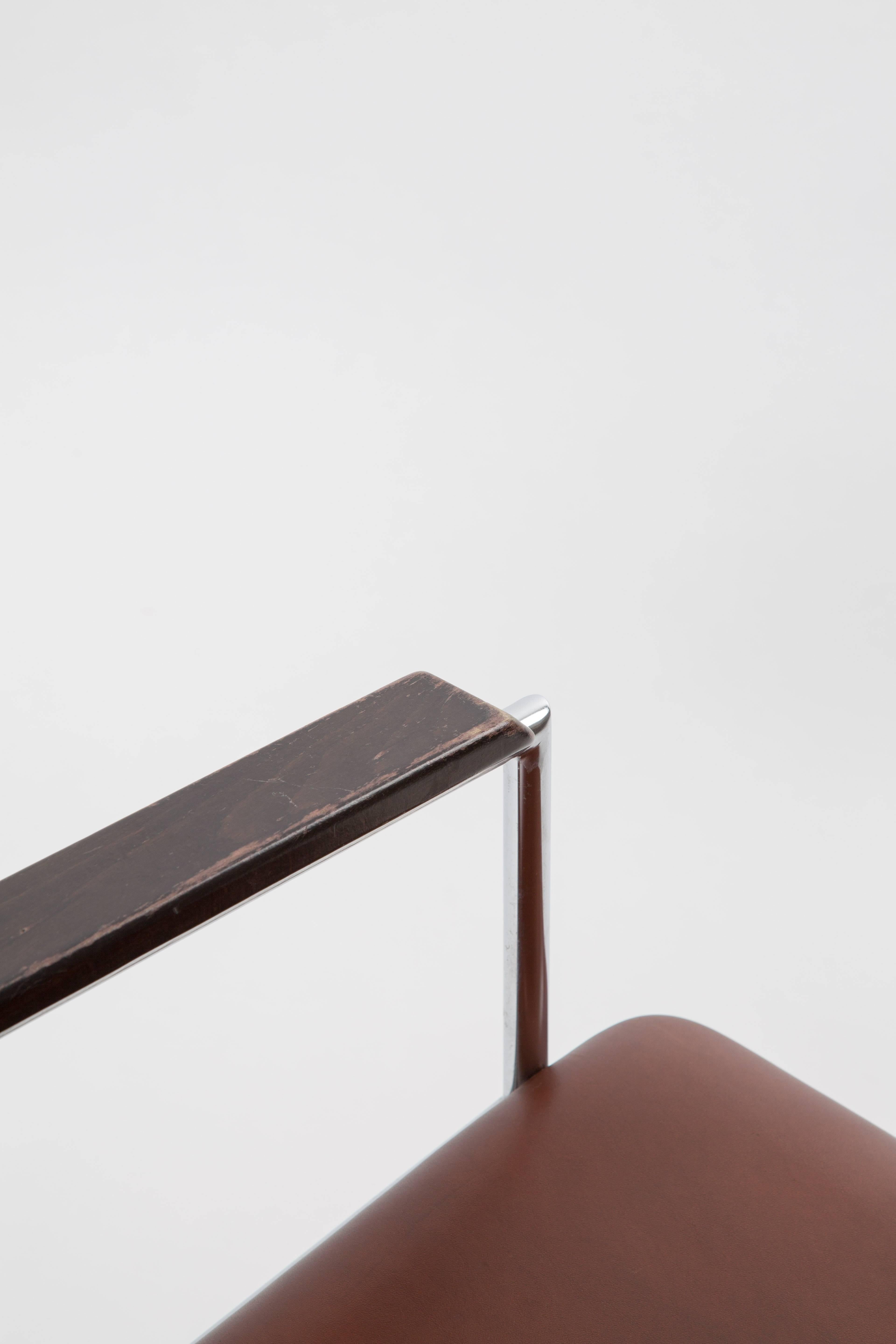Mid-Century Modern Set of two Dutch Gijs Van Der Sluis Chairs Industrial Style with cognac leather