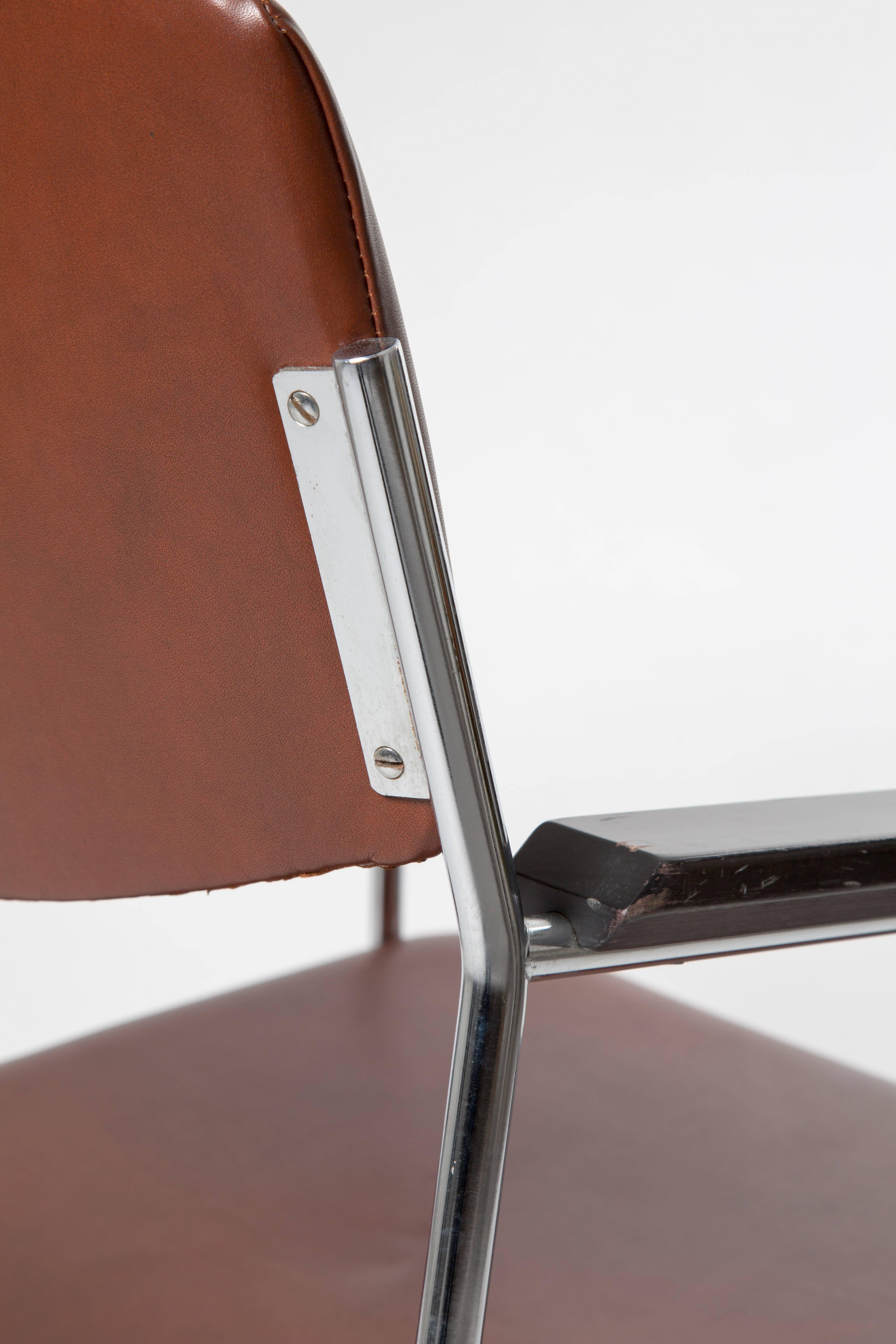 Set of two Dutch Gijs Van Der Sluis Chairs Industrial Style with cognac leather In Good Condition In LA Arnhem, NL
