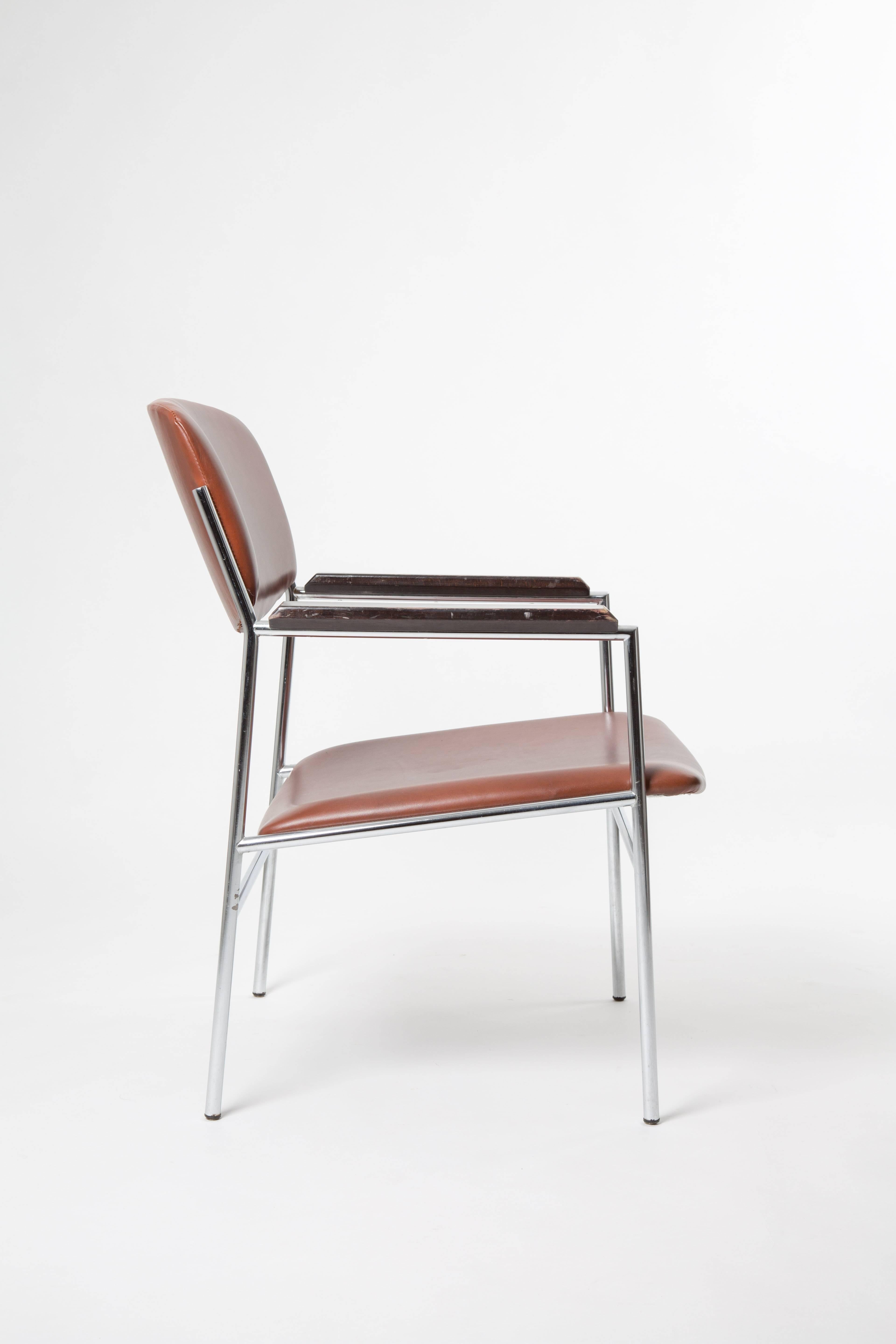 Set of two Dutch Gijs Van Der Sluis Chairs Industrial Style with cognac leather 2