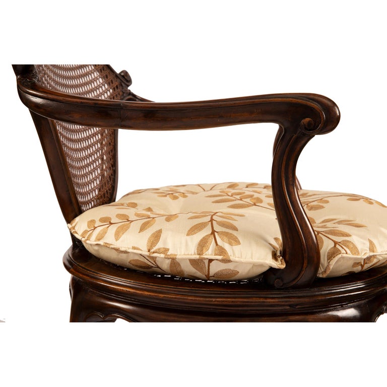 Set of Four English 19th Century Dark Oak Cane Armchairs For Sale at