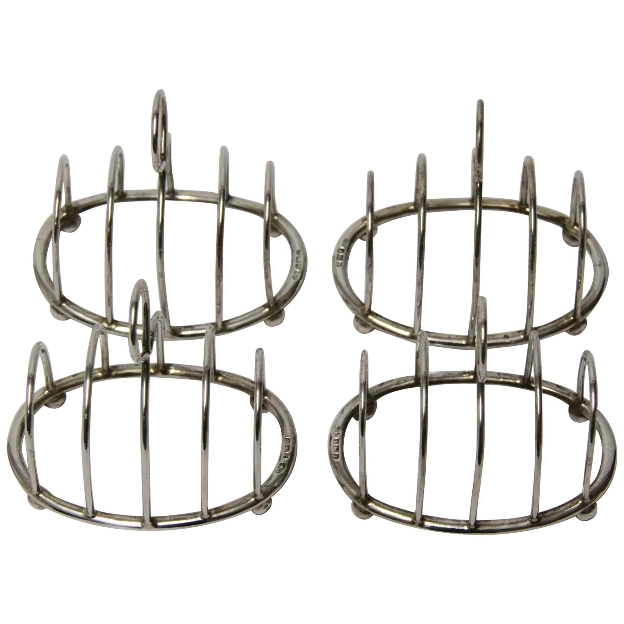 Set of Four English Hall Marked Silver Individual Toast Racks 1910 For Sale