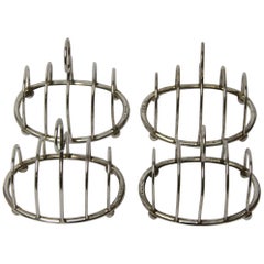 Antique Set of Four English Hall Marked Silver Individual Toast Racks 1910