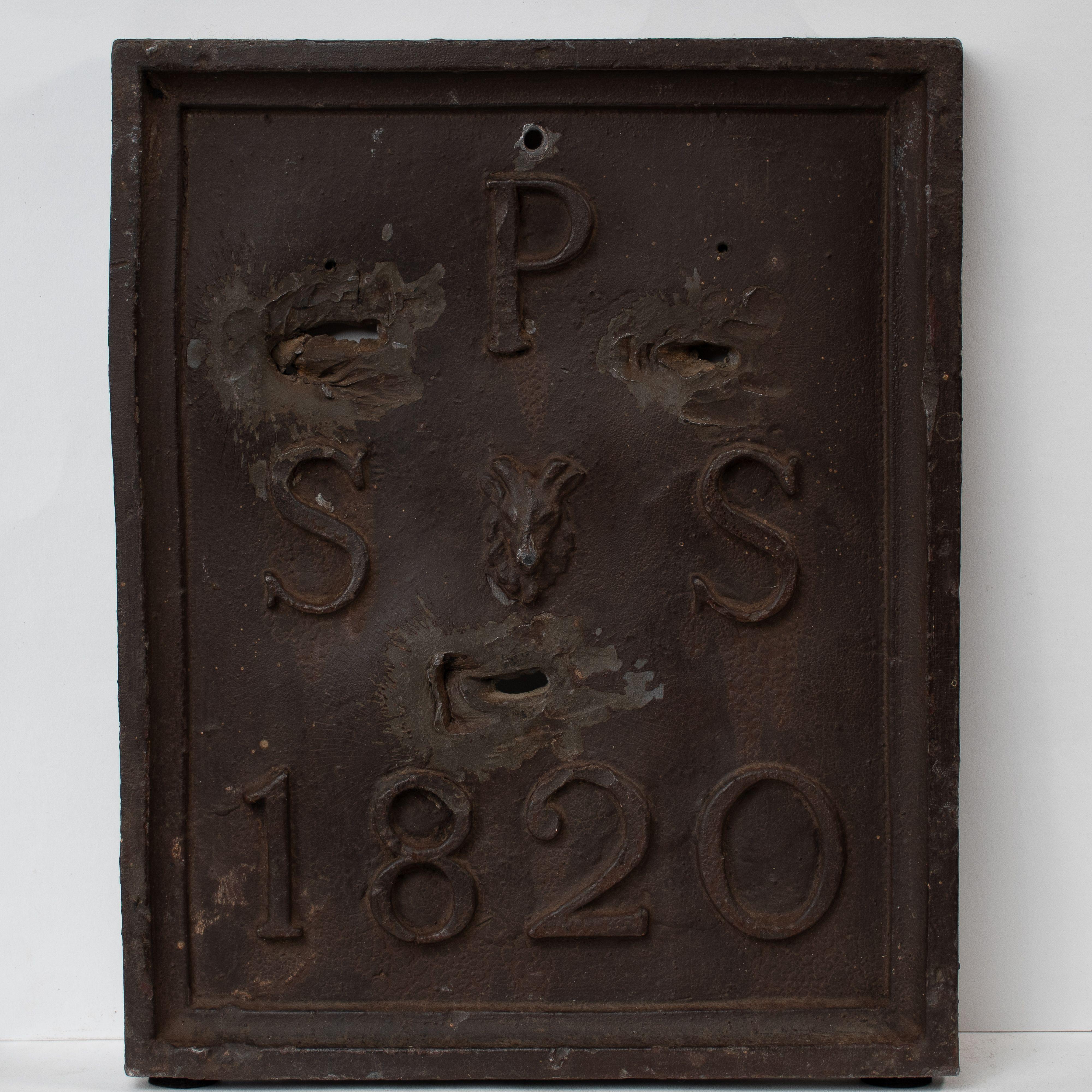 A set of four English lead Parish Boundary plaques marked and dated:
P S S and 1804.
P S S with a rams head between the S's and 1820.
M S P with crossed keys between the S and P and 1827.
S S P and 1834.
Each with the original fixing holes which are