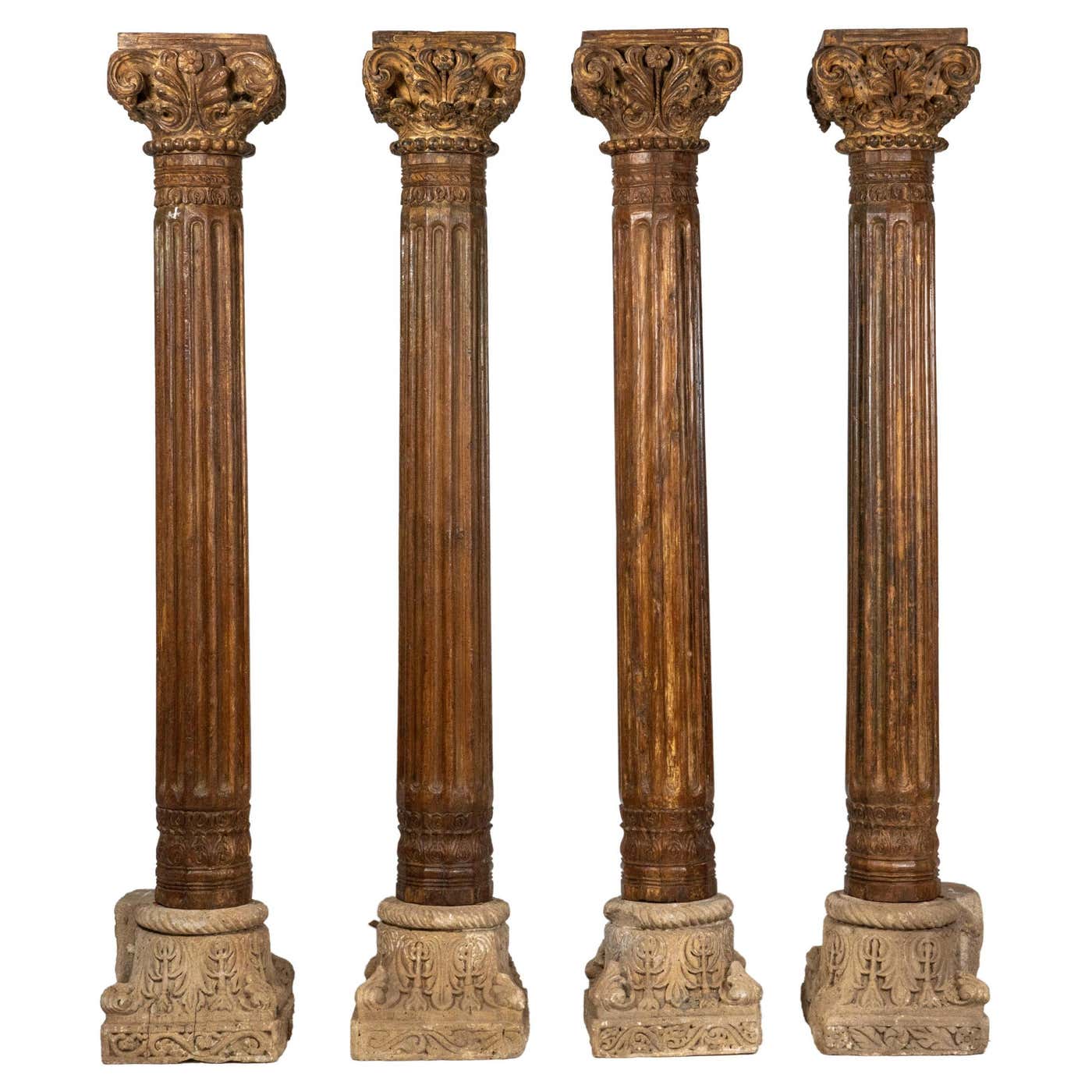 A Set of Four European-Inspired Wooden Columns at 1stDibs