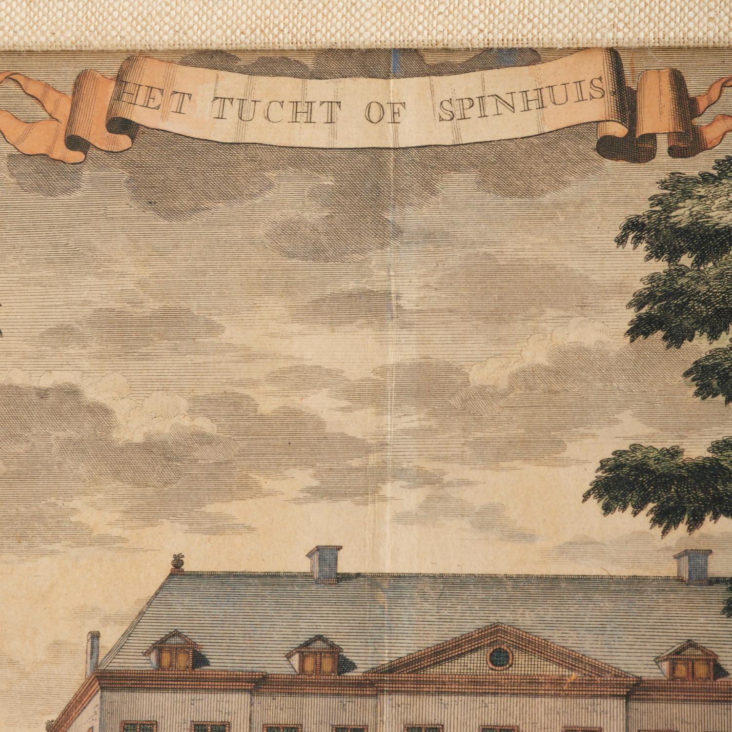 Set of Four Framed Dutch Hand Colored Copper Engravings, Houses of The Hague 1