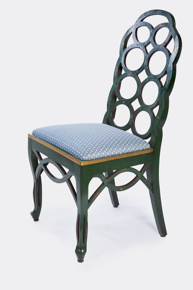 Set of Four Frances Elkins Loop Side Chairs with Painted Decoration at