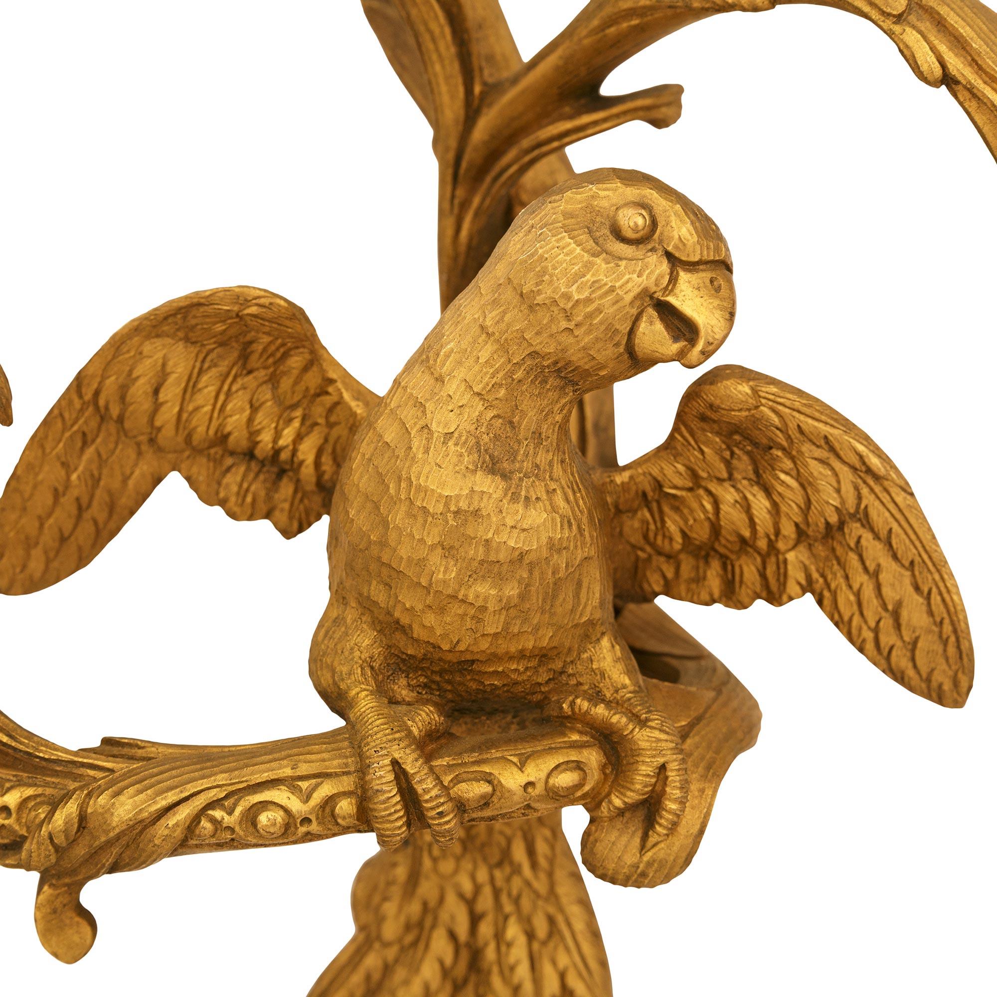 A set of four French 19th century Louis XV st. Ormolu Parrot sconces For Sale 3