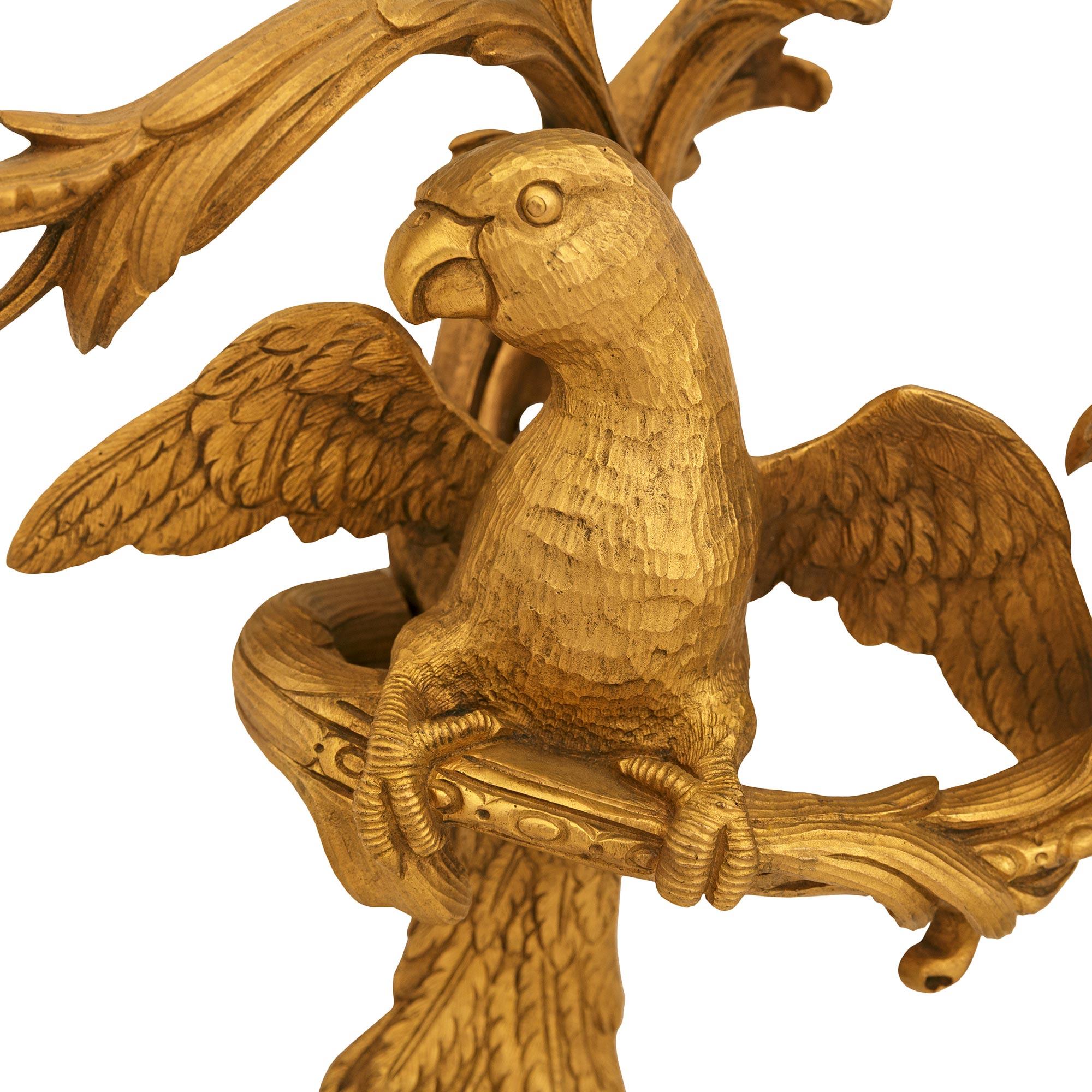 A set of four French 19th century Louis XV st. Ormolu Parrot sconces For Sale 4
