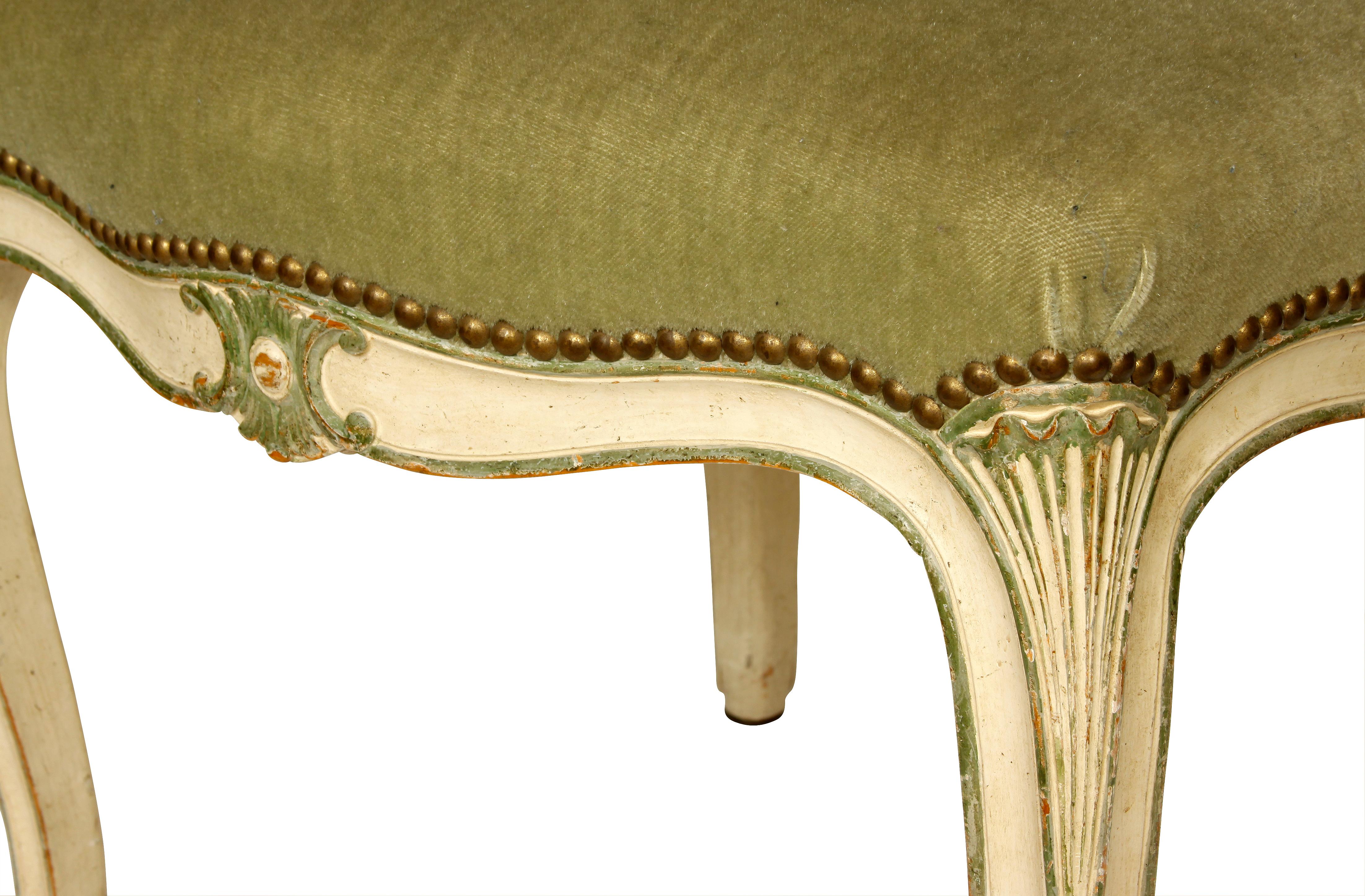 Hand-Painted Set of Four French Louis XV Style Side Chairs, circa 1940
