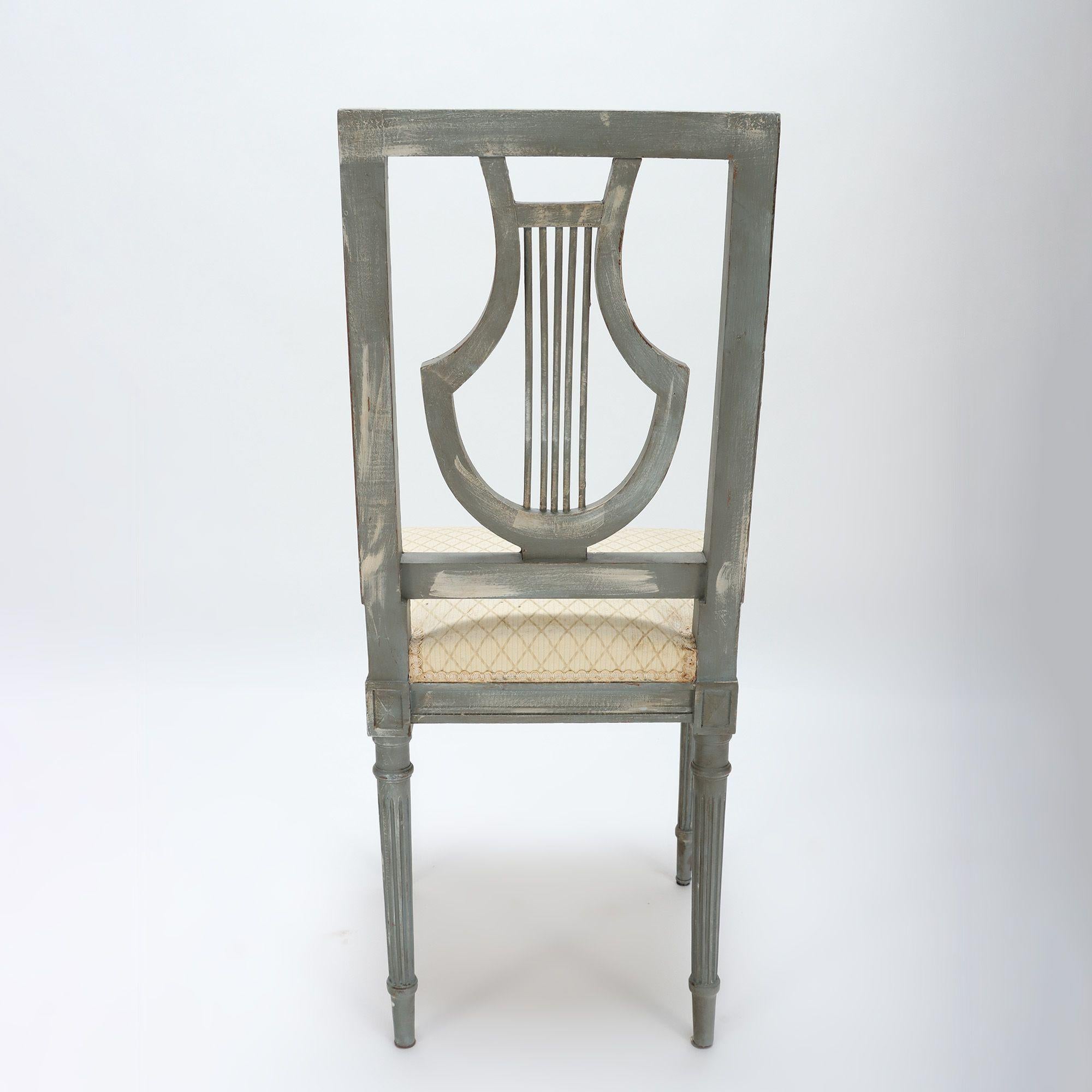 Wood Set of Four French Louis XVI Style Painted Chairs, Lyre Model, C.1900 For Sale