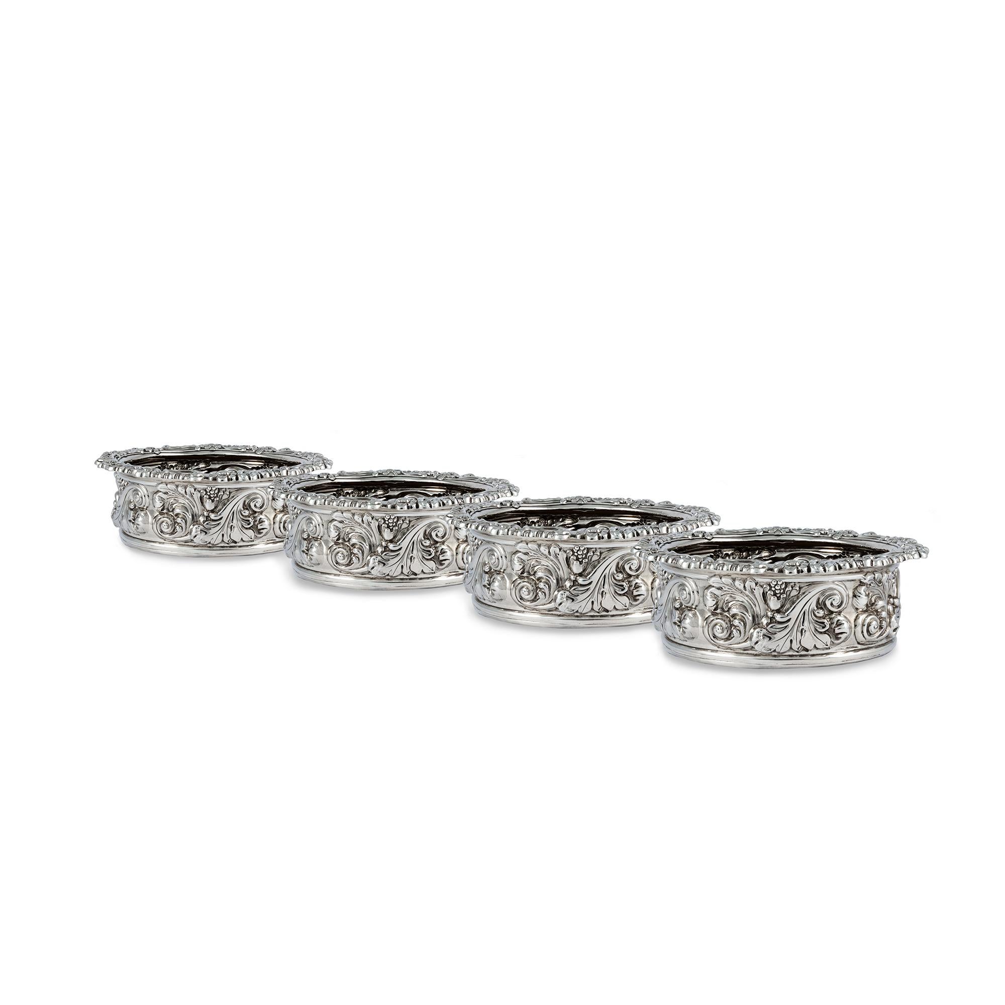 Set of Four George III Sterling Silver Wine Coasters For Sale 1