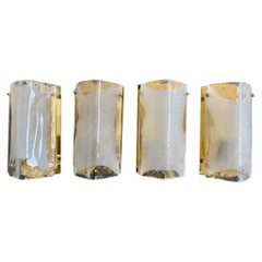 Set of Four Glass and Brass Wall Sconces by J T Kalmar