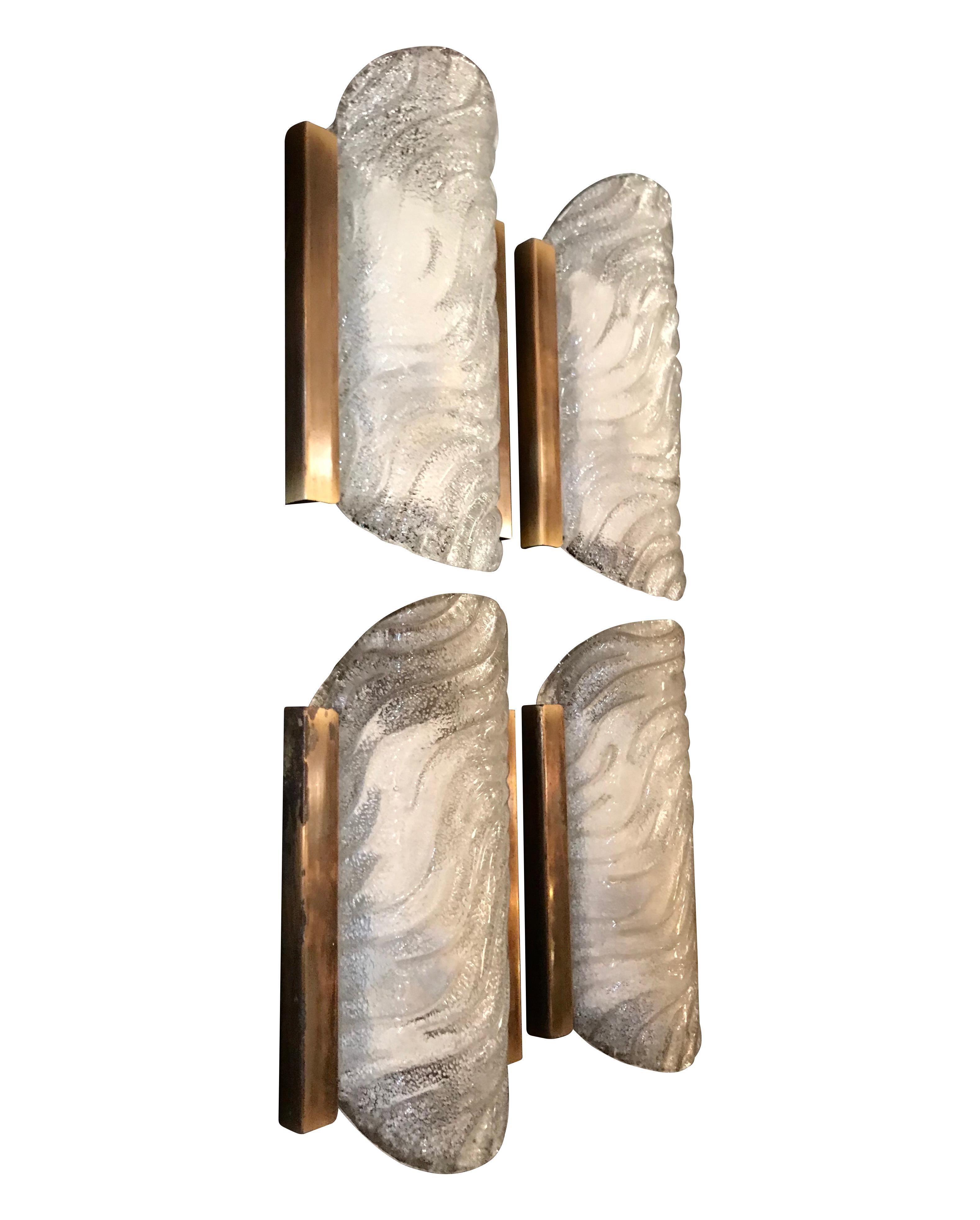 German Set of Four Glass and Gilt Metal Wall Sconces by Fischer Leuchten