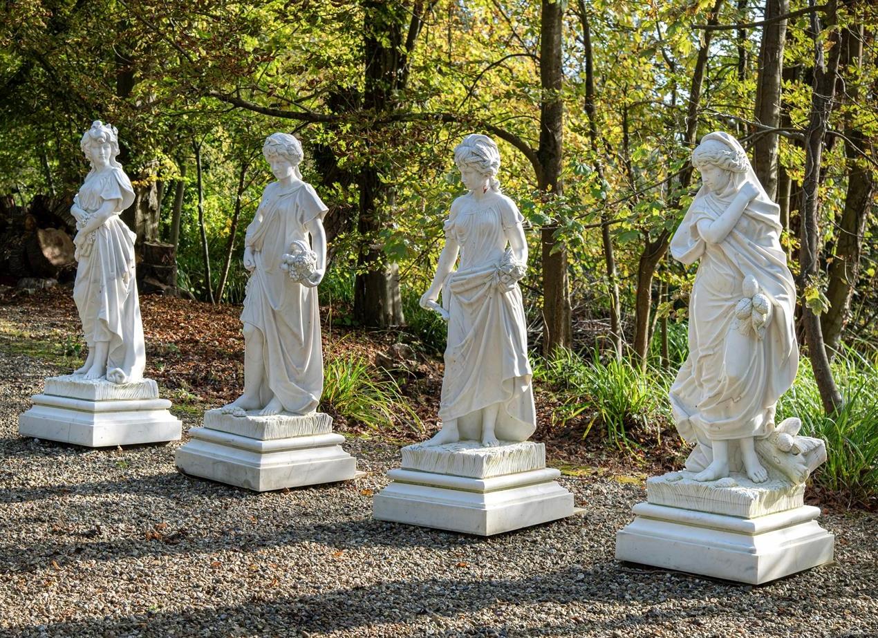 Italian A set of four hand carved statuary marble statues depicting ‘The Four Seasons” For Sale
