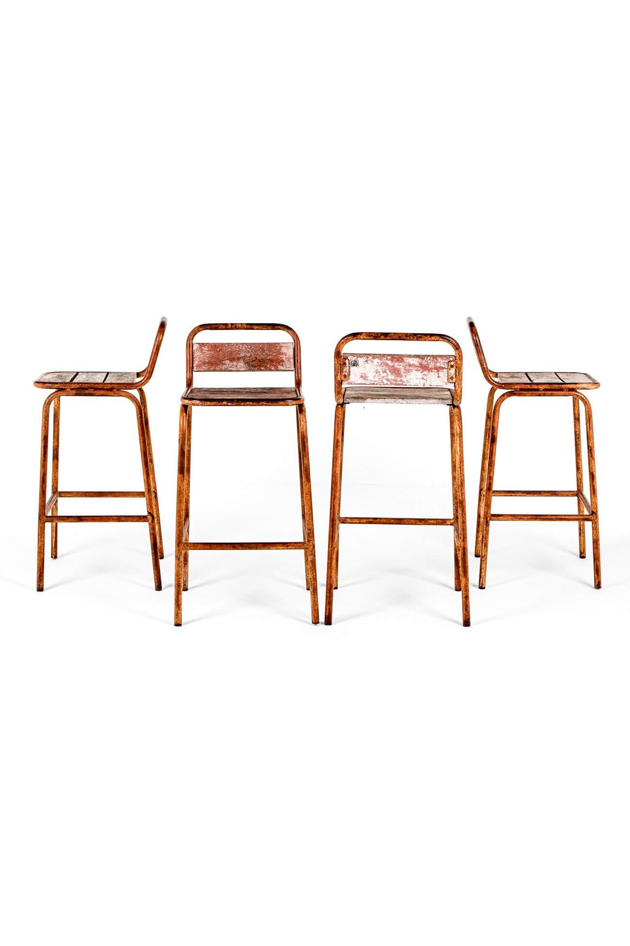 Mid-Century Modern A Set of Four Italian Industrial Bar Stools For Sale