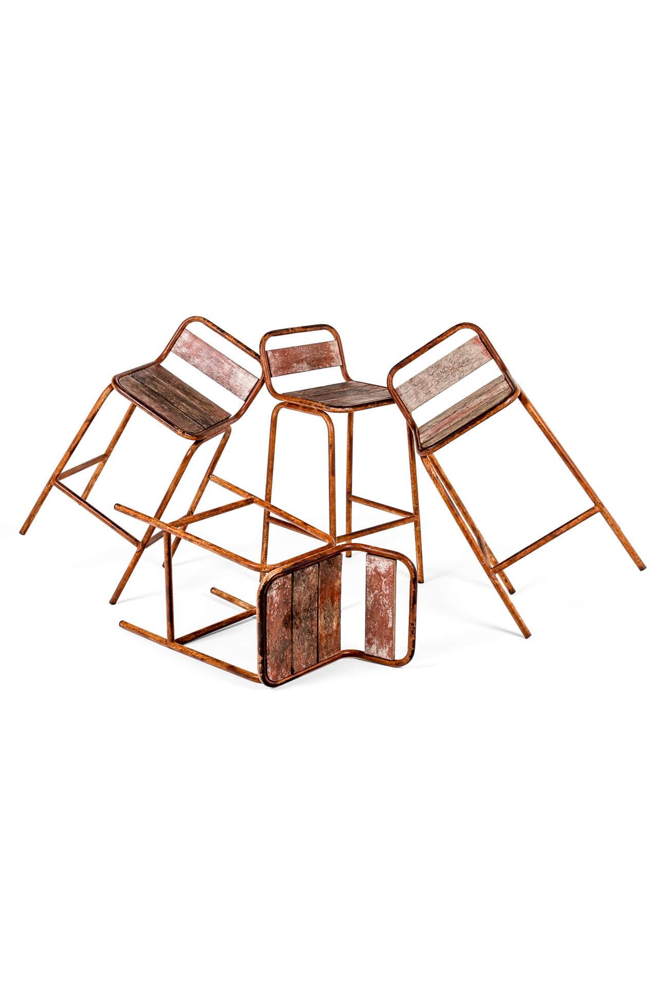 Hand-Crafted A Set of Four Italian Industrial Bar Stools For Sale
