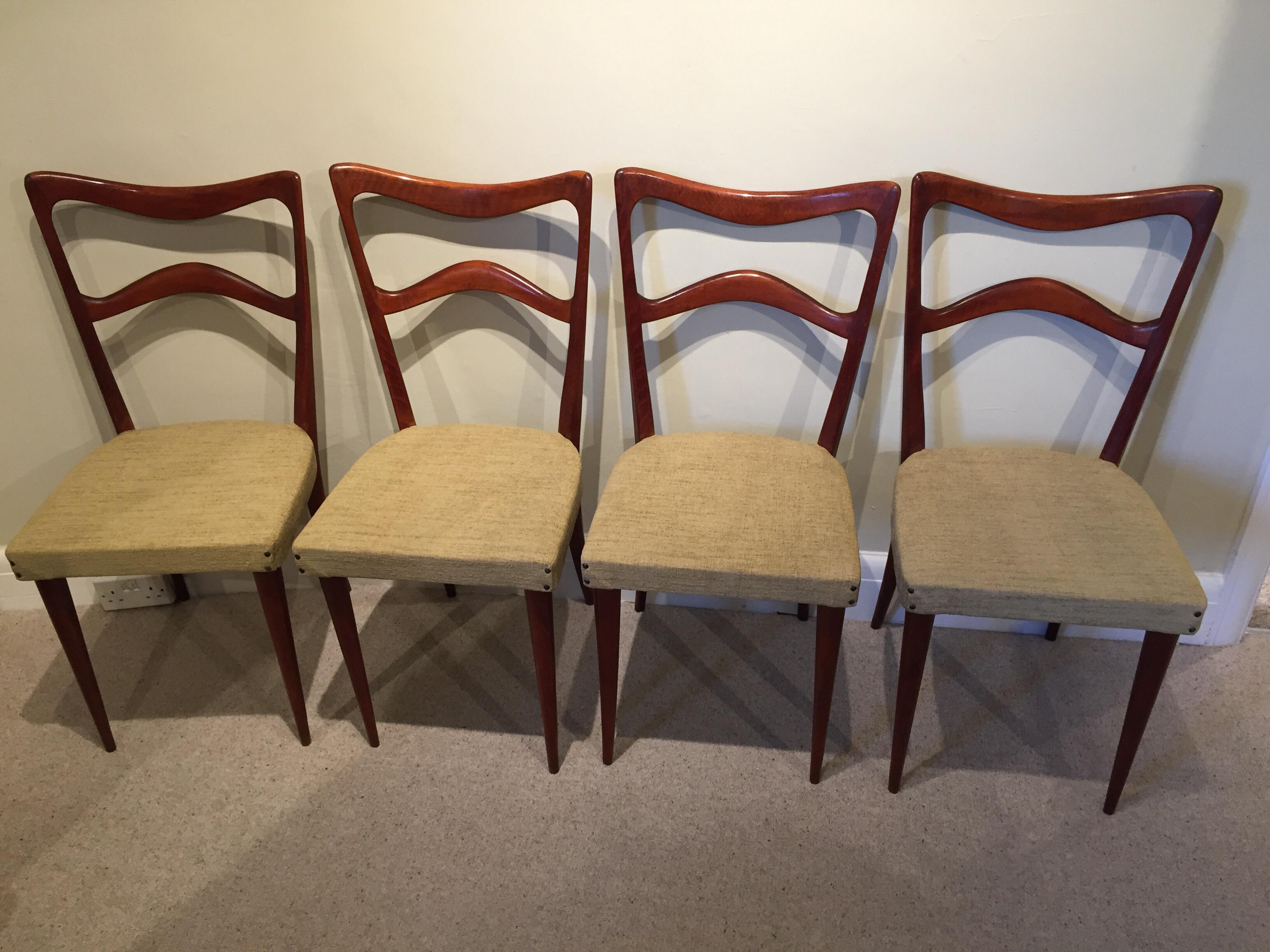 Mid-Century Modern Set of Four Italian Midcentury Beech Dining Chairs by Consorzio Sedie Friuli For Sale