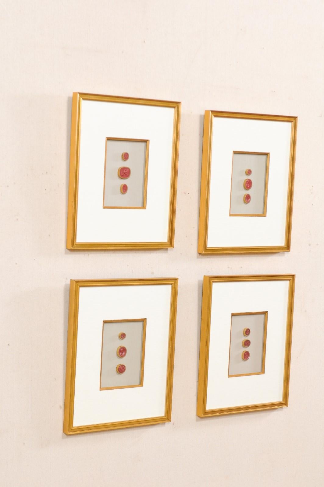 Set of Four Italian Neoclassical Red Intaglios Mounted in Custom Gold Frames 5