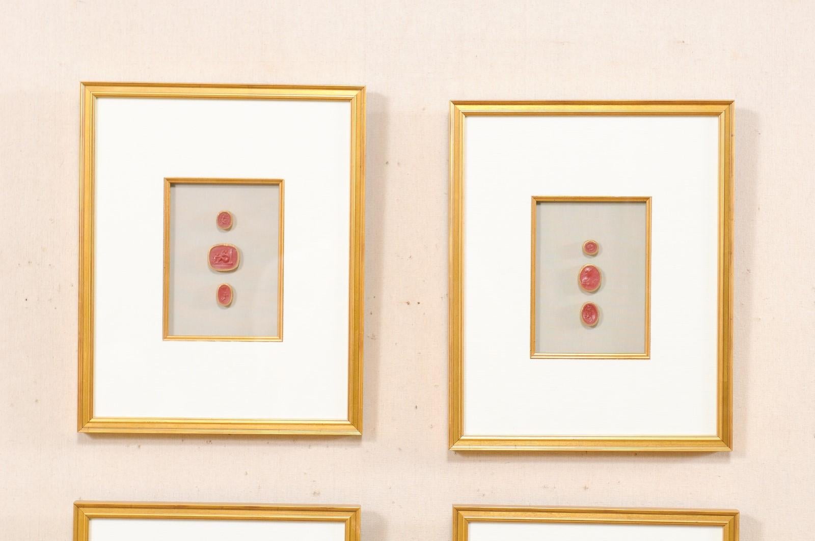 Set of Four Italian Neoclassical Red Intaglios Mounted in Custom Gold Frames In Good Condition In Atlanta, GA