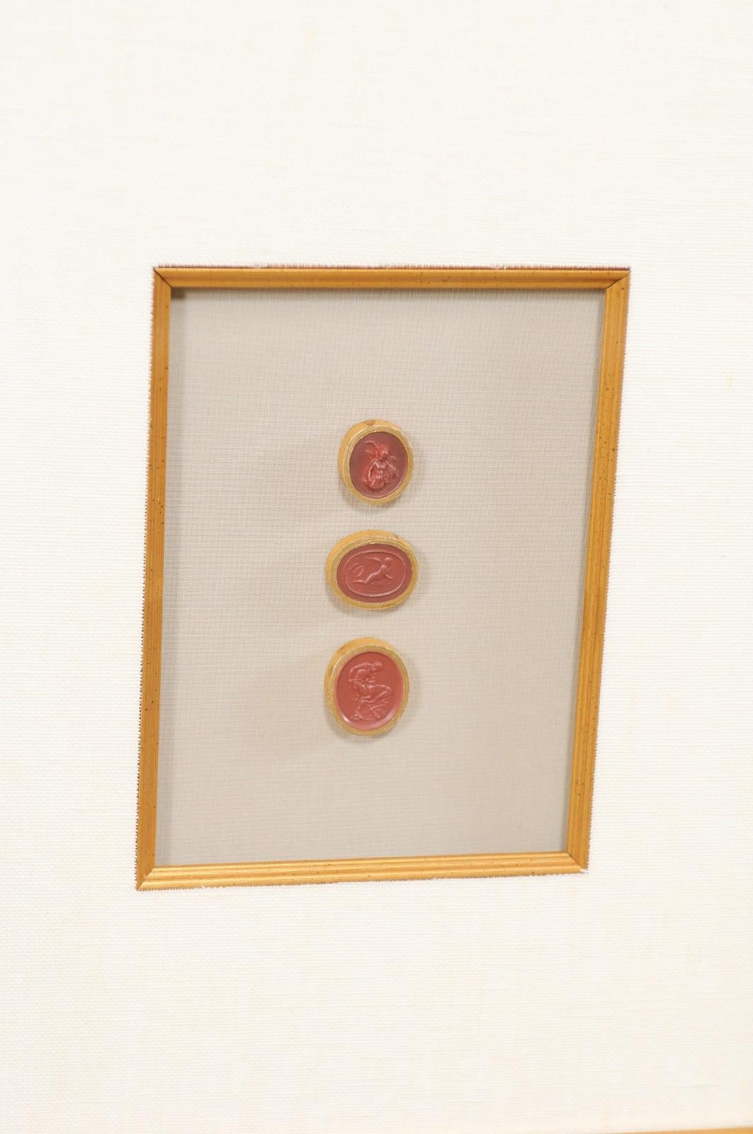 Set of Four Italian Neoclassical Red Intaglios Mounted in Custom Gold Frames 2