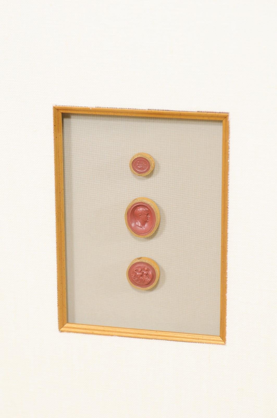 Set of Four Italian Neoclassical Red Intaglios Mounted in Custom Gold Frames 3