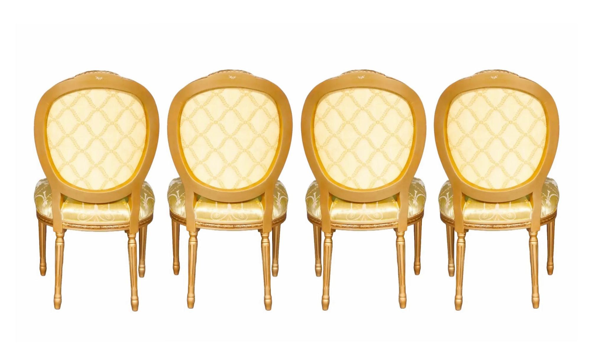 Upholstery A Set of Four Italian Painted Gilt Wood Frame Louis XVI Style Dining Chairs For Sale