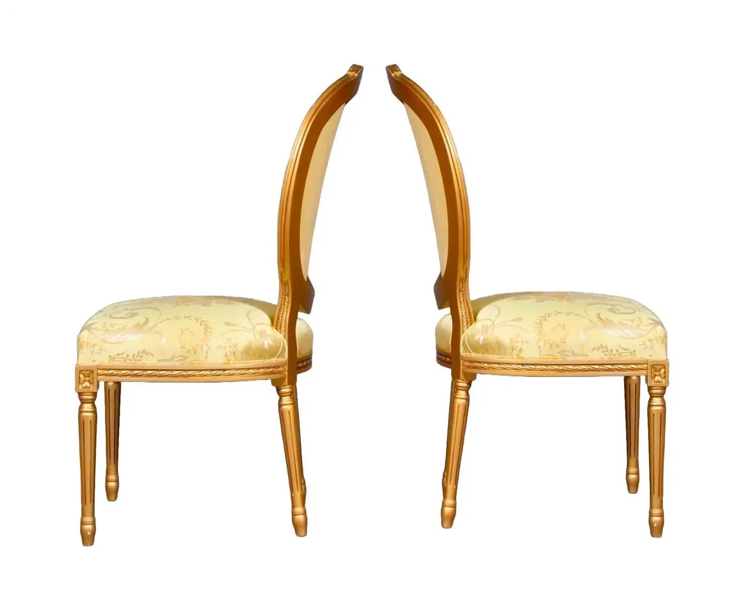 A Set of Four Italian Painted Gilt Wood Frame Louis XVI Style Dining Chairs For Sale 2