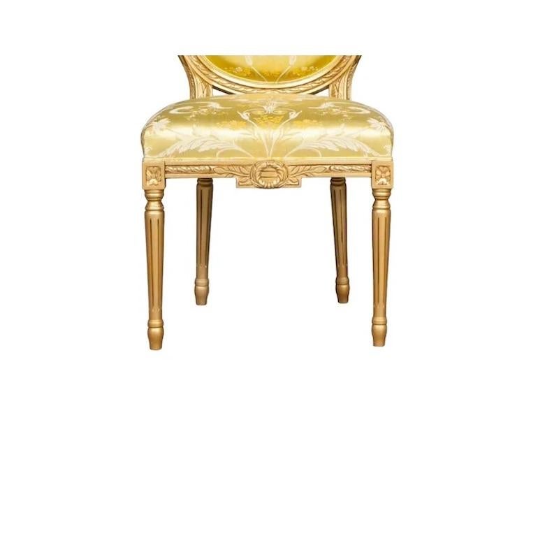 A Set of Four Italian Painted Gilt Wood Frame Louis XVI Style Dining Chairs For Sale 3