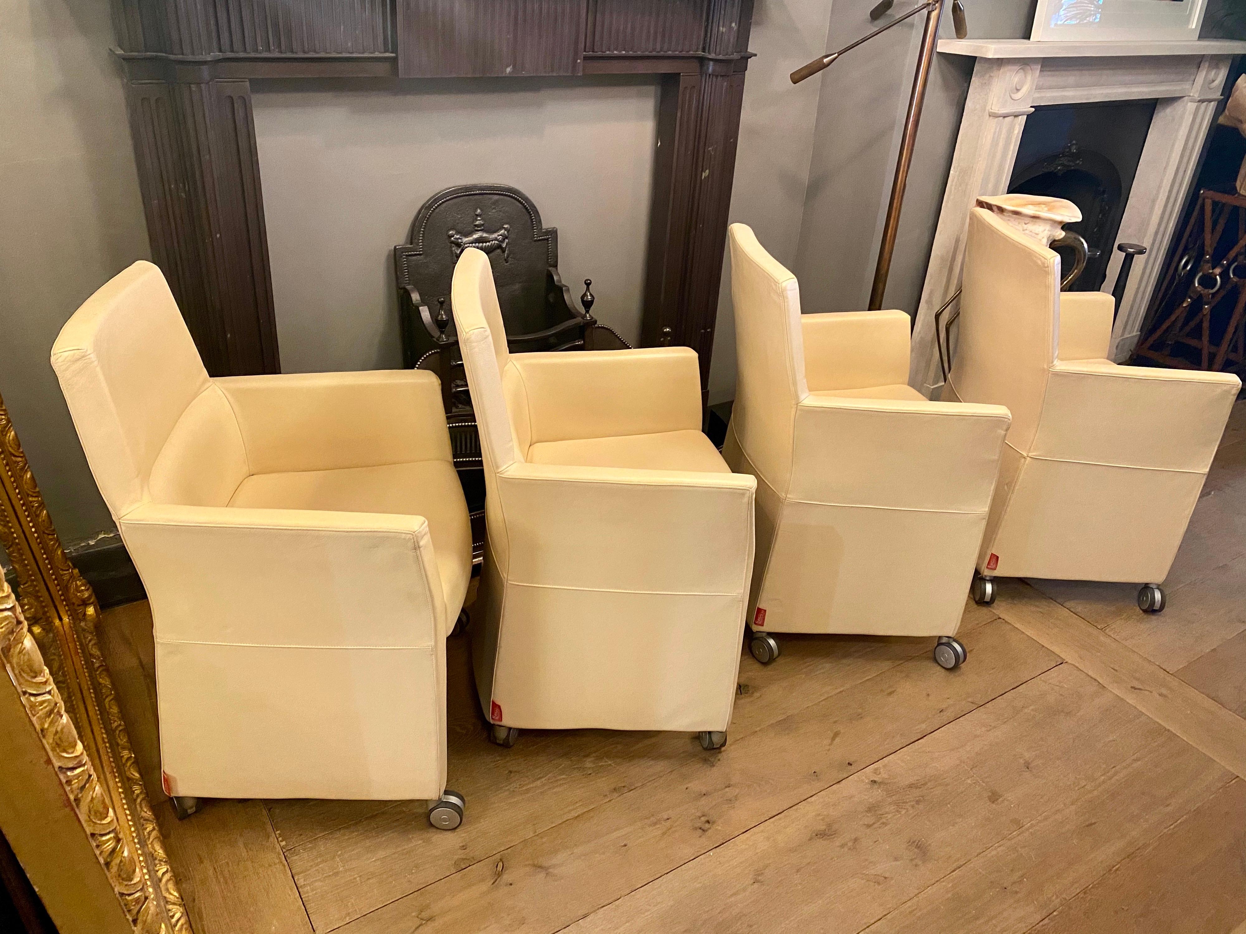 Set of Four Italian White Leather Chairs by Enrico Pellizzoni 1