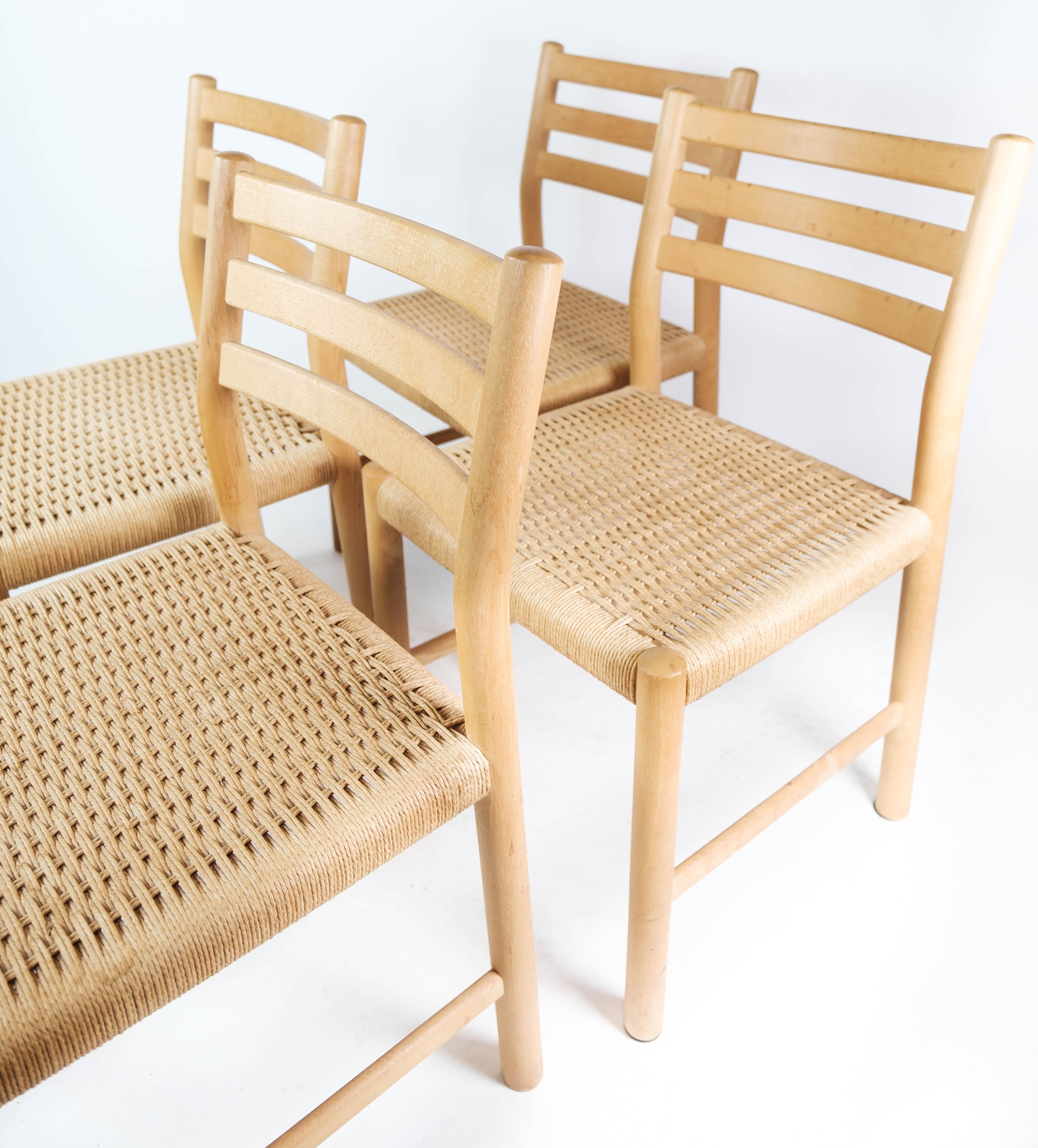Papercord Set of Four Kurt Østervig Oak Dining Chairs for K.P. Møbler, 1960s