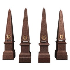 A Set of Four Large Porphyry Obelisks With Roundels of the Roman Emperors
