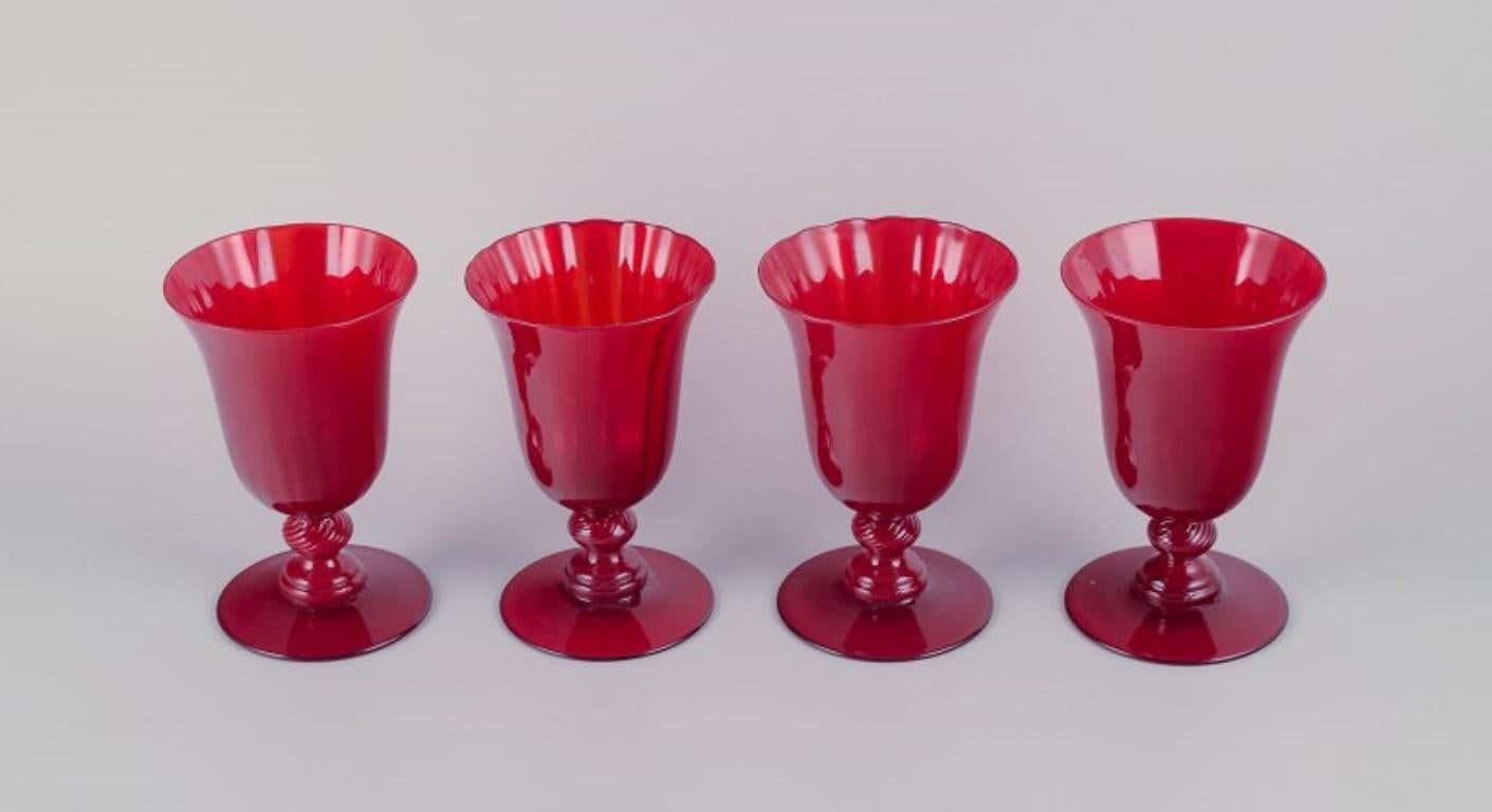 A set of four large red wine glasses.
Sweden.
Late 20th century.
Perfect condition.
Dimensions: H 14.8 cm x D 9.6 cm.