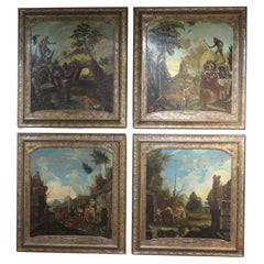 Ensemble de quatre peintures allégoriques de la fin du XVIIIe siècle / début du XIXe siècle