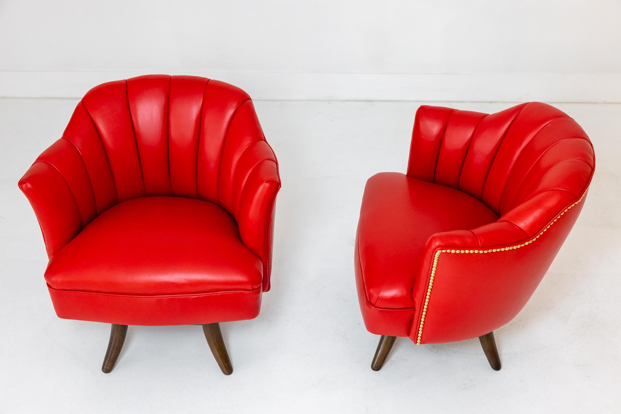 Mid-Century Modern Set of Four Leather Upholstered Tub Chairs