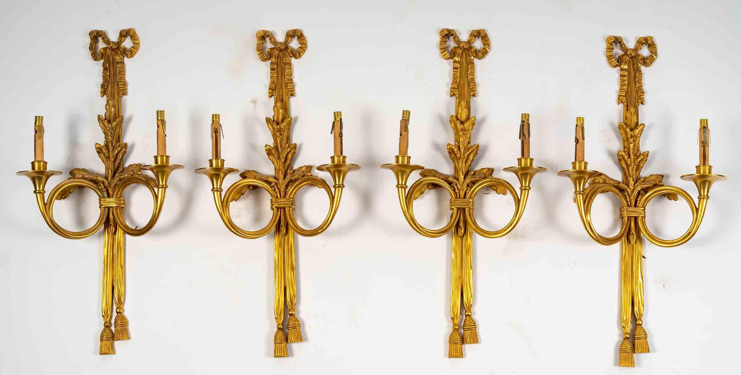 Set of Four Louis XVI Style Gilt Bronze Sconces 4