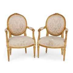 Set of Four Louis XVI Style Giltwood Fauteuils